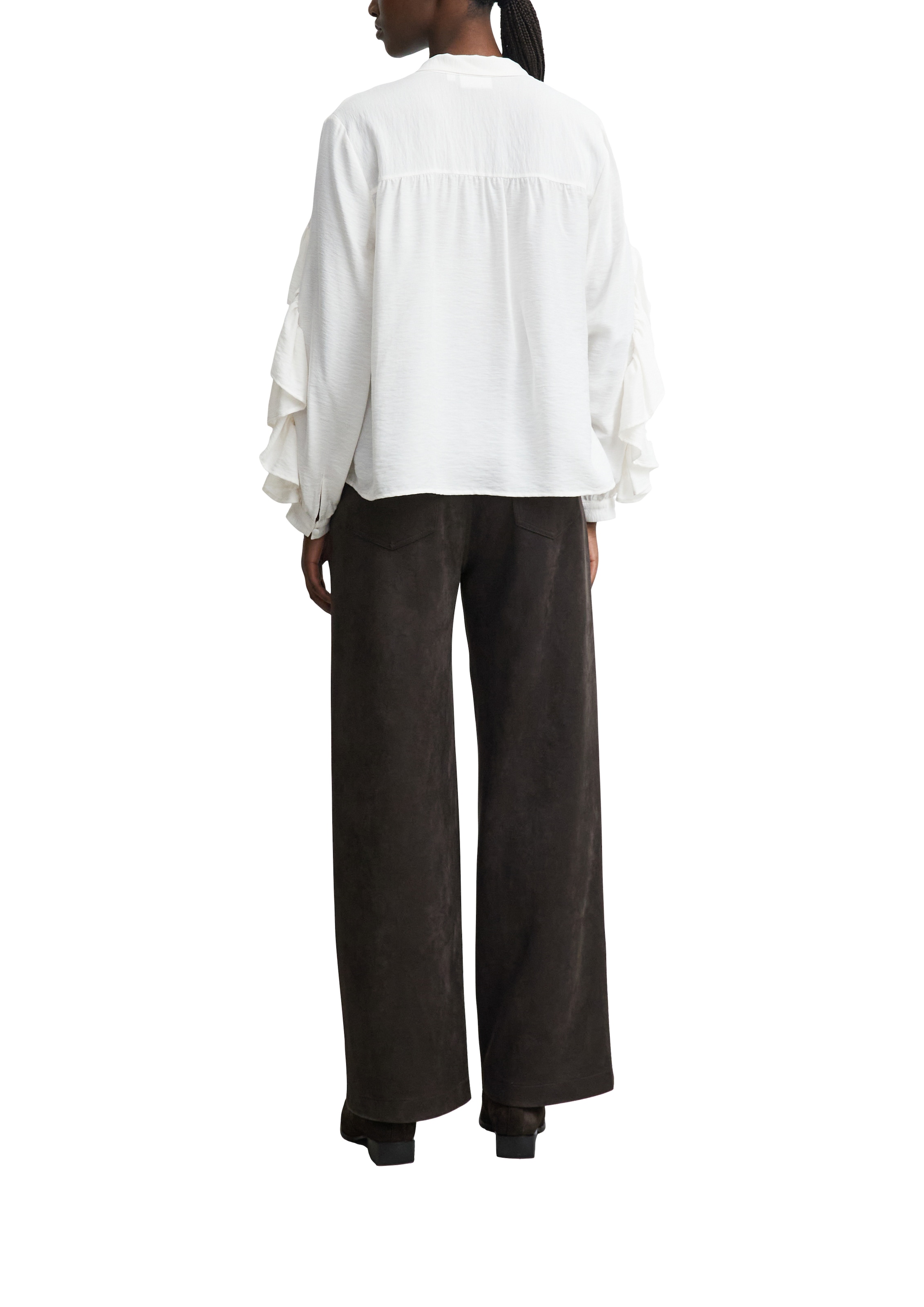 Comma Pantalon imitation cuir  en velours doux, jambe large, taille haute