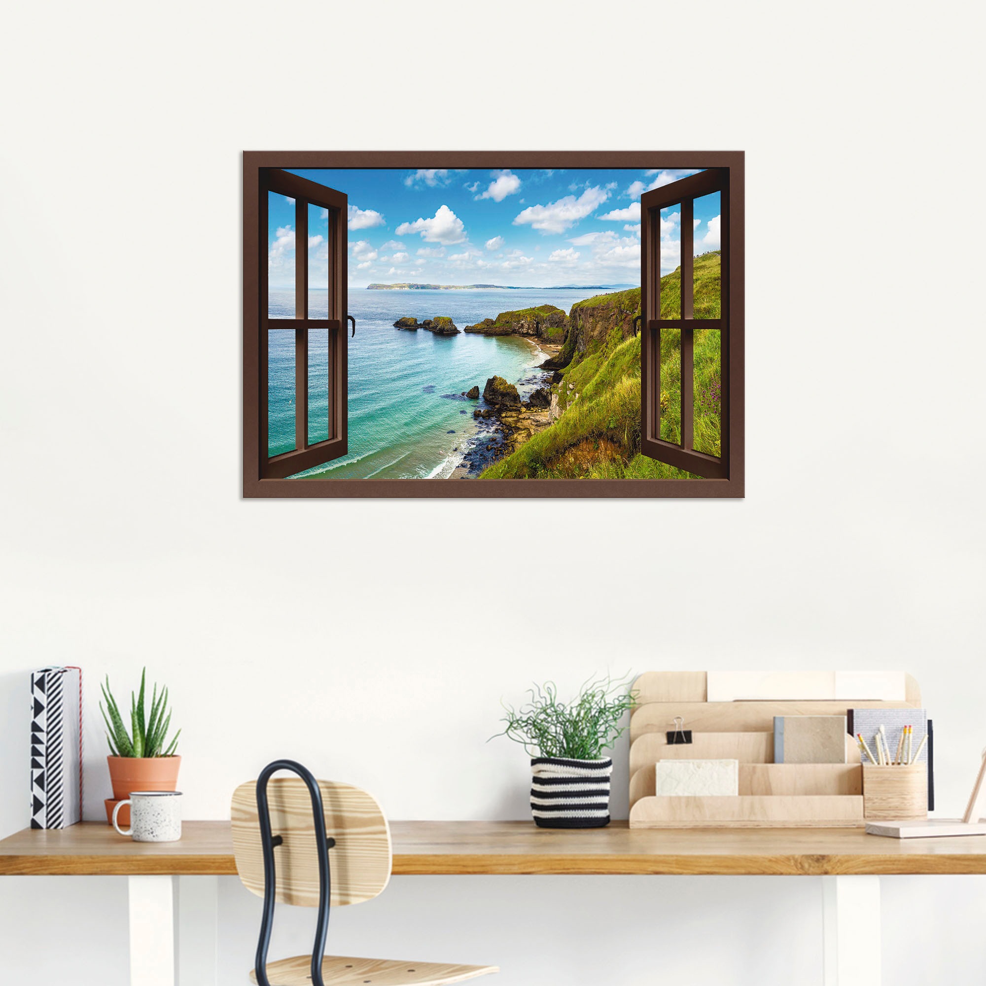 Artland Alu-Dibond-Druck »Küstenweg in Nordirland durchs Fenster« Meer Bilder 1 Stk. tlg. für Innen- und Aussenbereich geeignet, Outdoorbild
