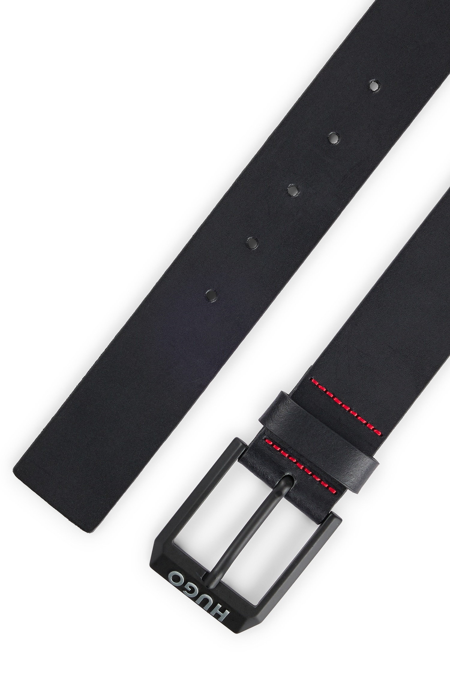 HUGO Ceinture en cuir »Gelio-B_Sz40« HUGO Markenlabel, rote Ziehnaht