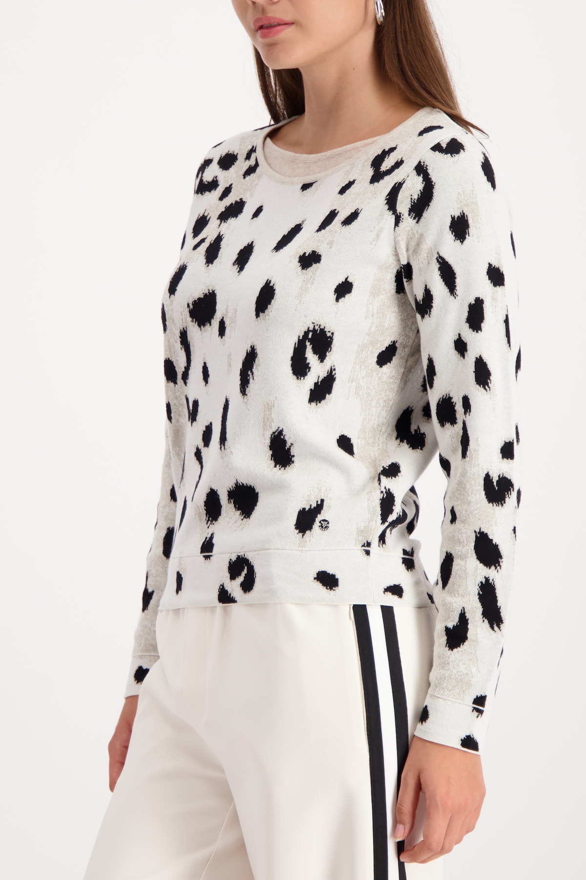 Monari Rundhalspullover »Pullover Leo Jacquard« Regular fit mit doppeltem Rundhalsausschnitt