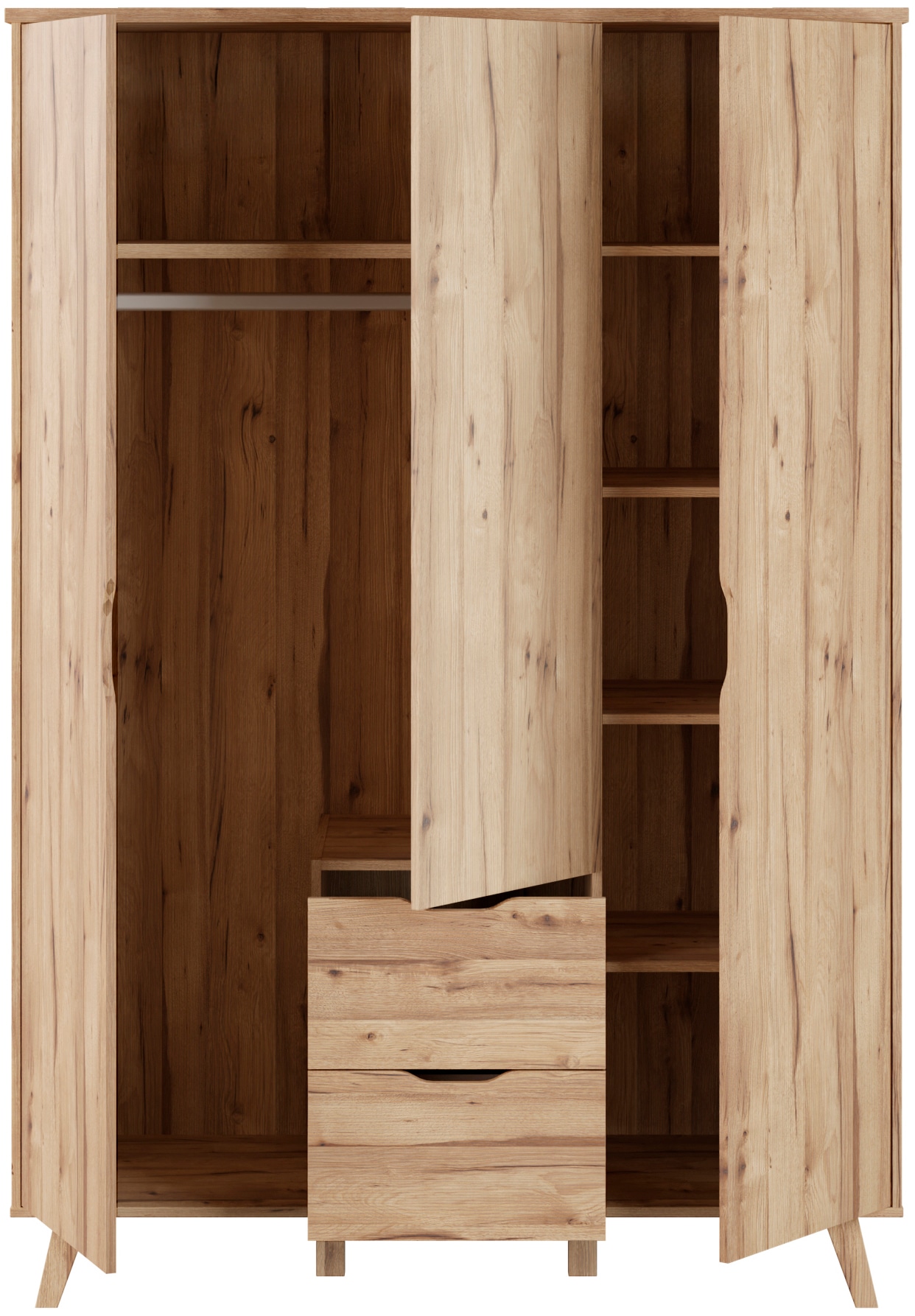 FORTE Drehtürenschrank »Vankka skandinavischer-Stil, viel Stauraum, ohne Griffe« B/H/T ca.140x200x52cm,  Made in Europe, mit Einlegeböden+Kleiderstange+Schubladen,grifflos