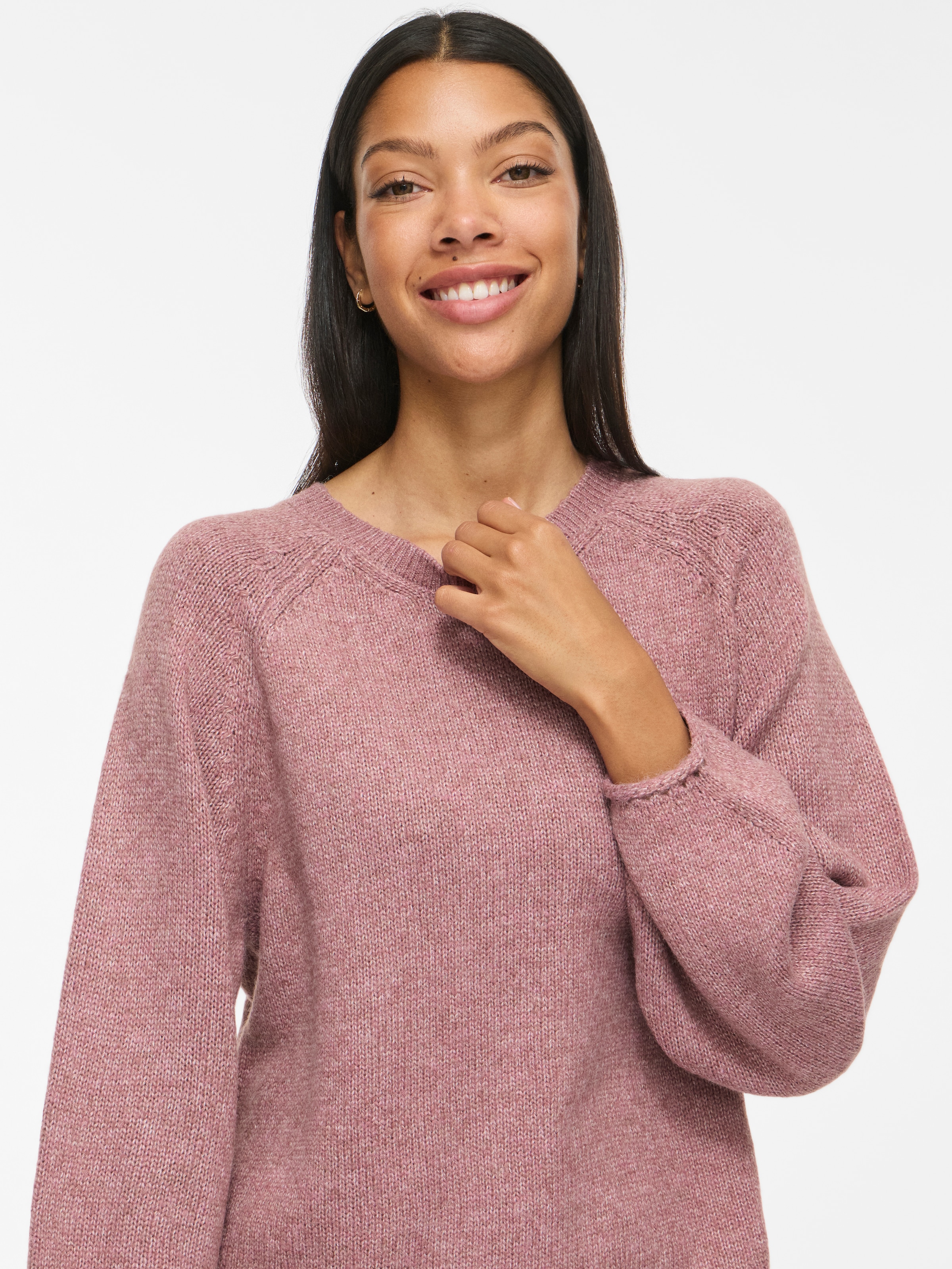 Vila Pull en tricot »VISAPNA O-NECK L/S KNIT TOP/PB/1« mélange de matériaux, coupe régulière