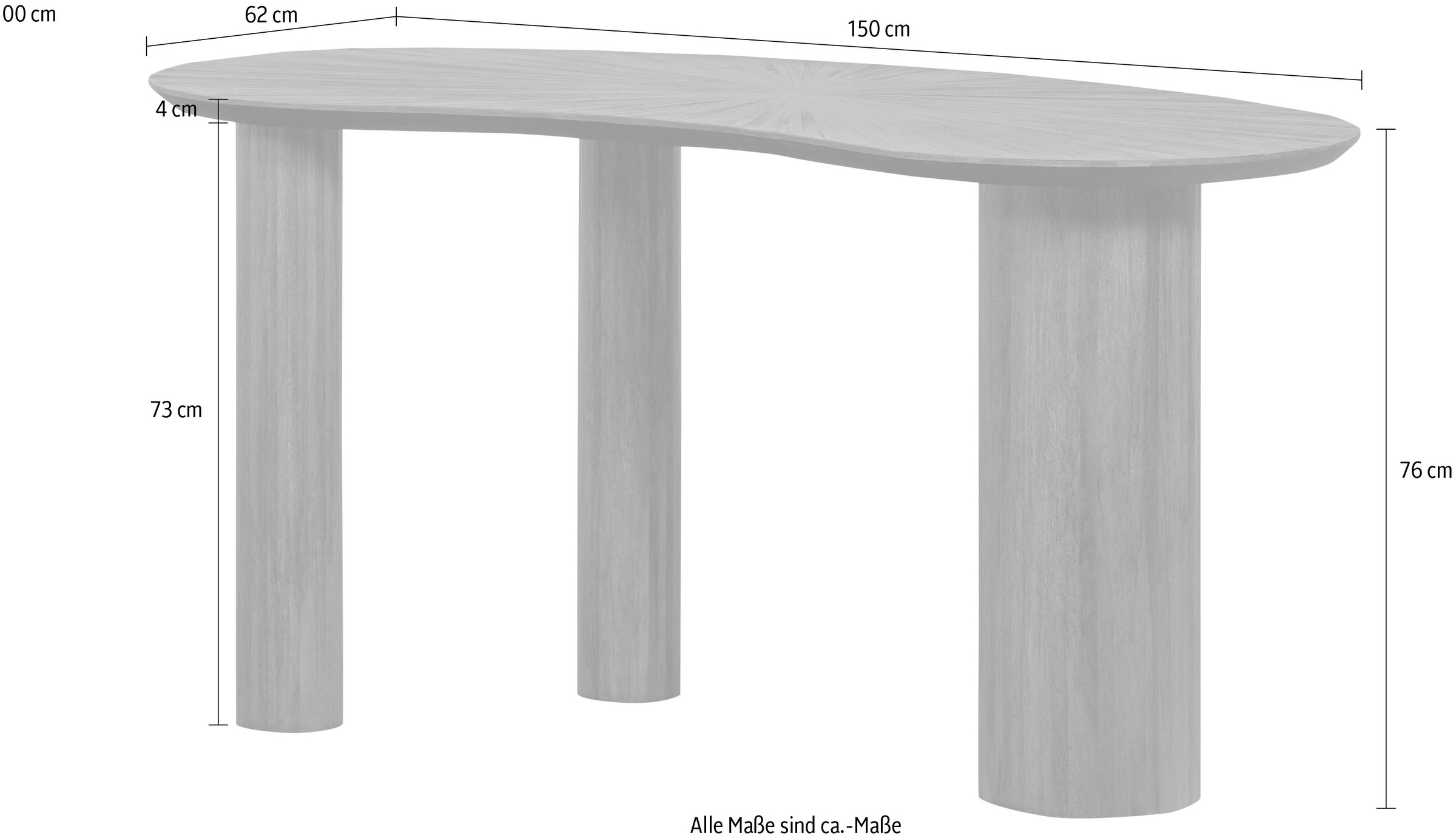 WOOOD Schreibtisch »Sun aus Teakholz mit organischer Form und Standfuss 150x62x76 cm« Einfach zu montieren, sichtbare Maserung