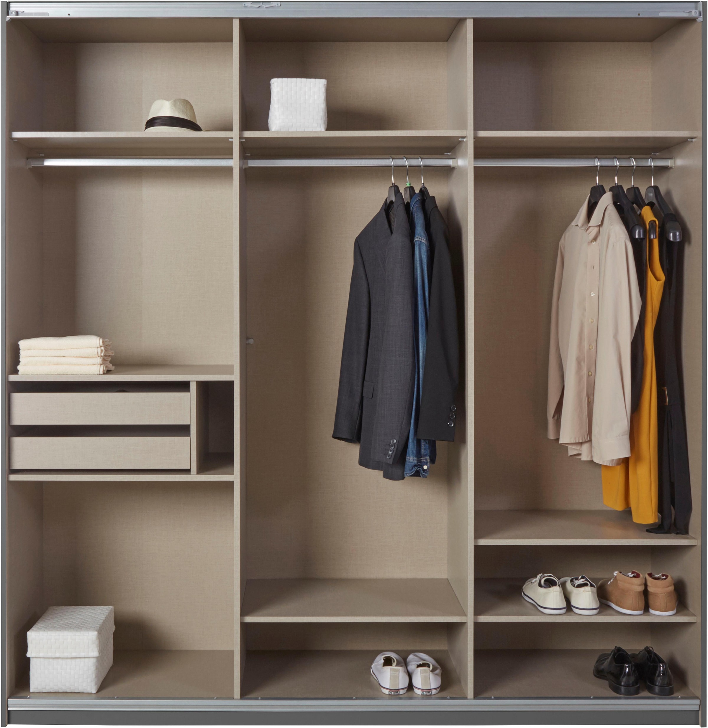 rauch Schwebetürenschrank »Kleiderschrank Schrank Garderobe Wäscheschrank KEPAN« inkl. Schubladen-Einsatz und extra Einlegeböden MADE IN GERMANY