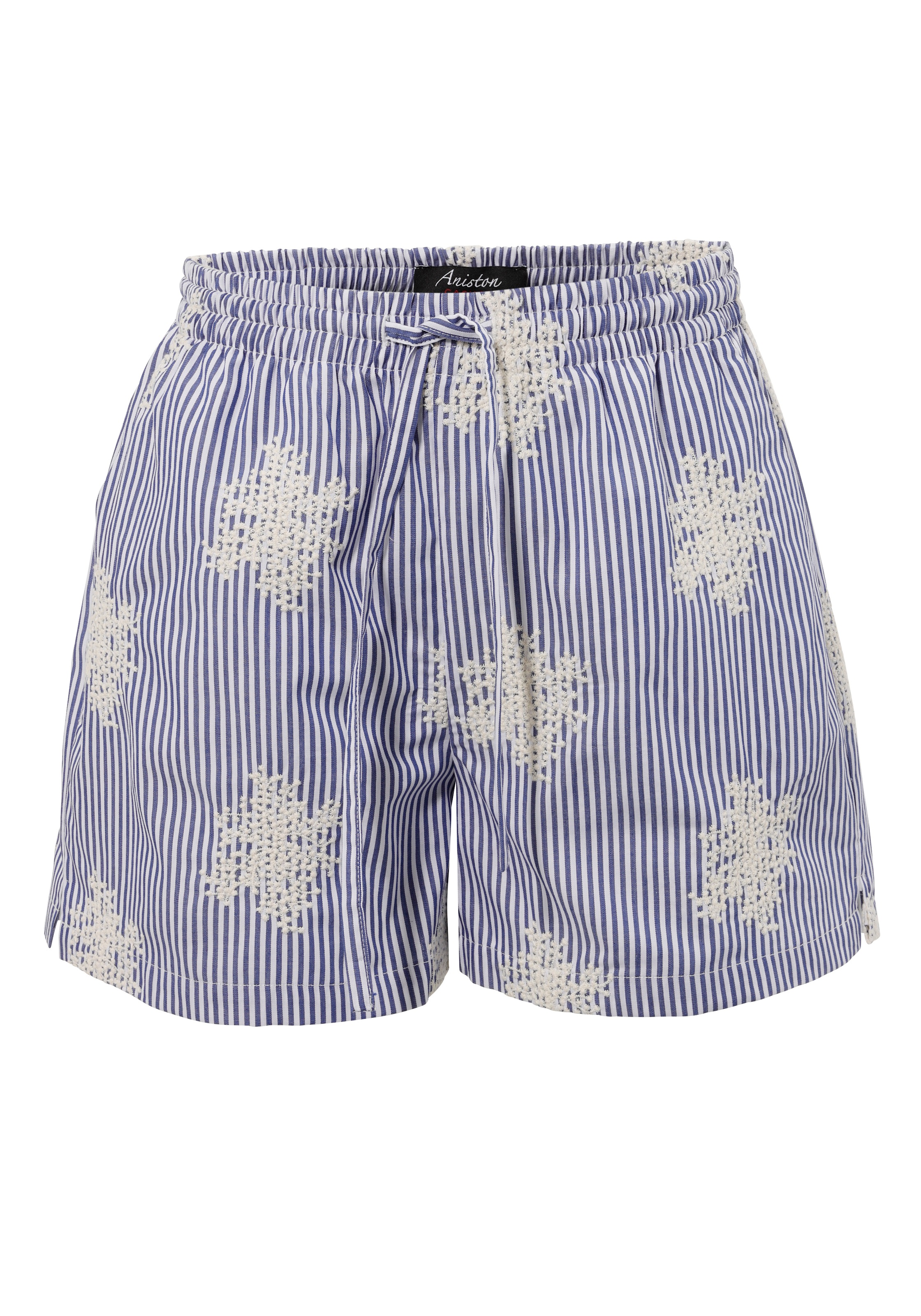 Aniston CASUAL Short  gestreift und aufwändig mit Stickerei verziert