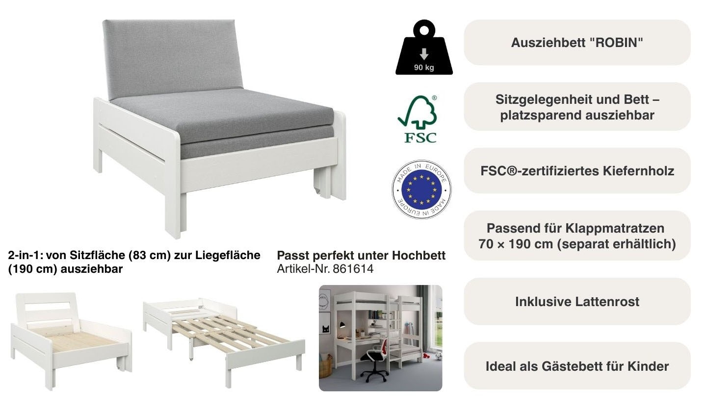 GOODproduct Ausziehbett »"ROBIN ", Bett, Made in Europe, FSC® zertifiziertes Massivholz« zertifiziertes Massivholz, ohne Auflagen