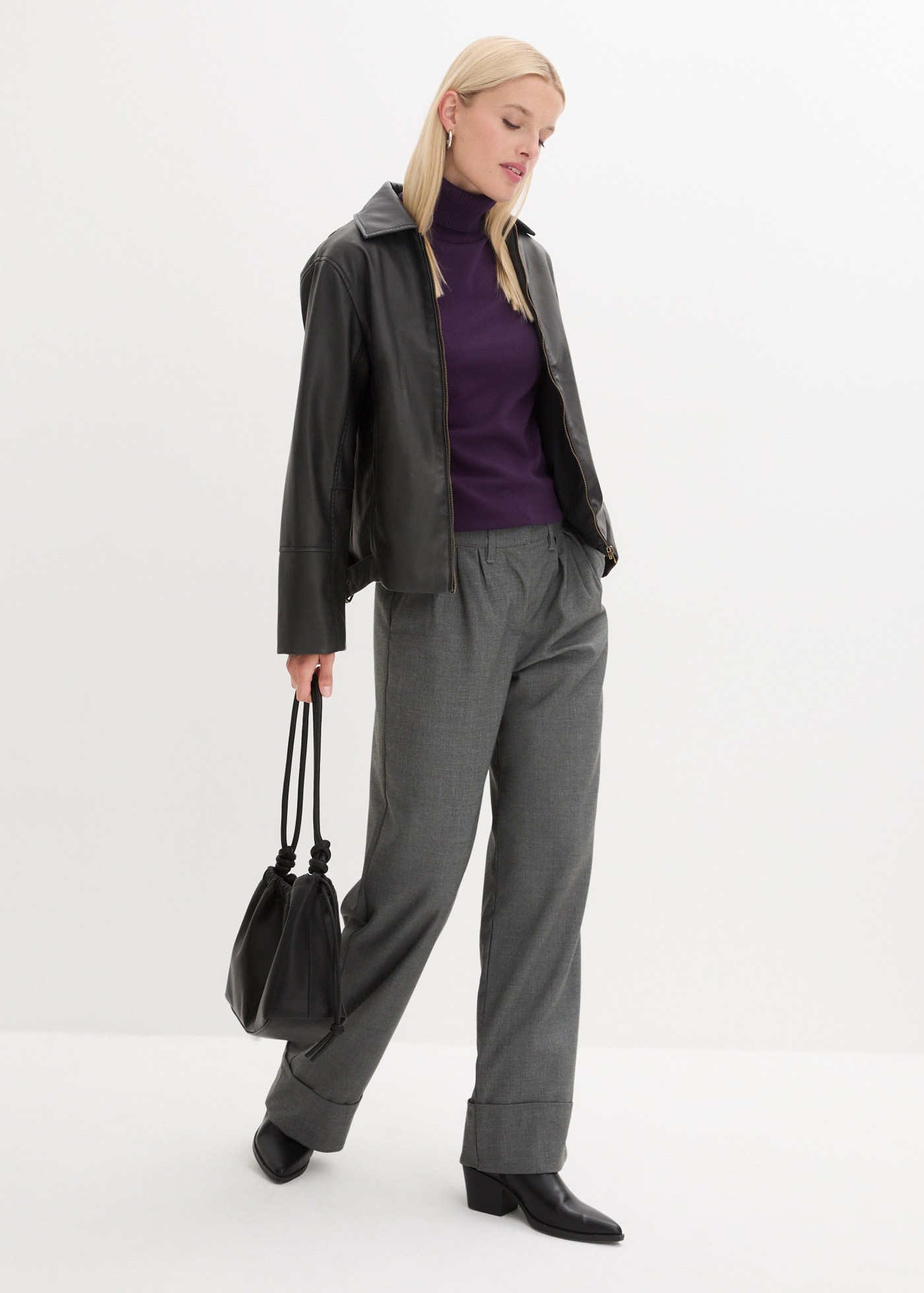 bonprix Pull à col roulé »Rollkragenpullover, Kurzarm« aus Baumwolle und Polyamid, mit Rollkragen, Kurzarm-Design