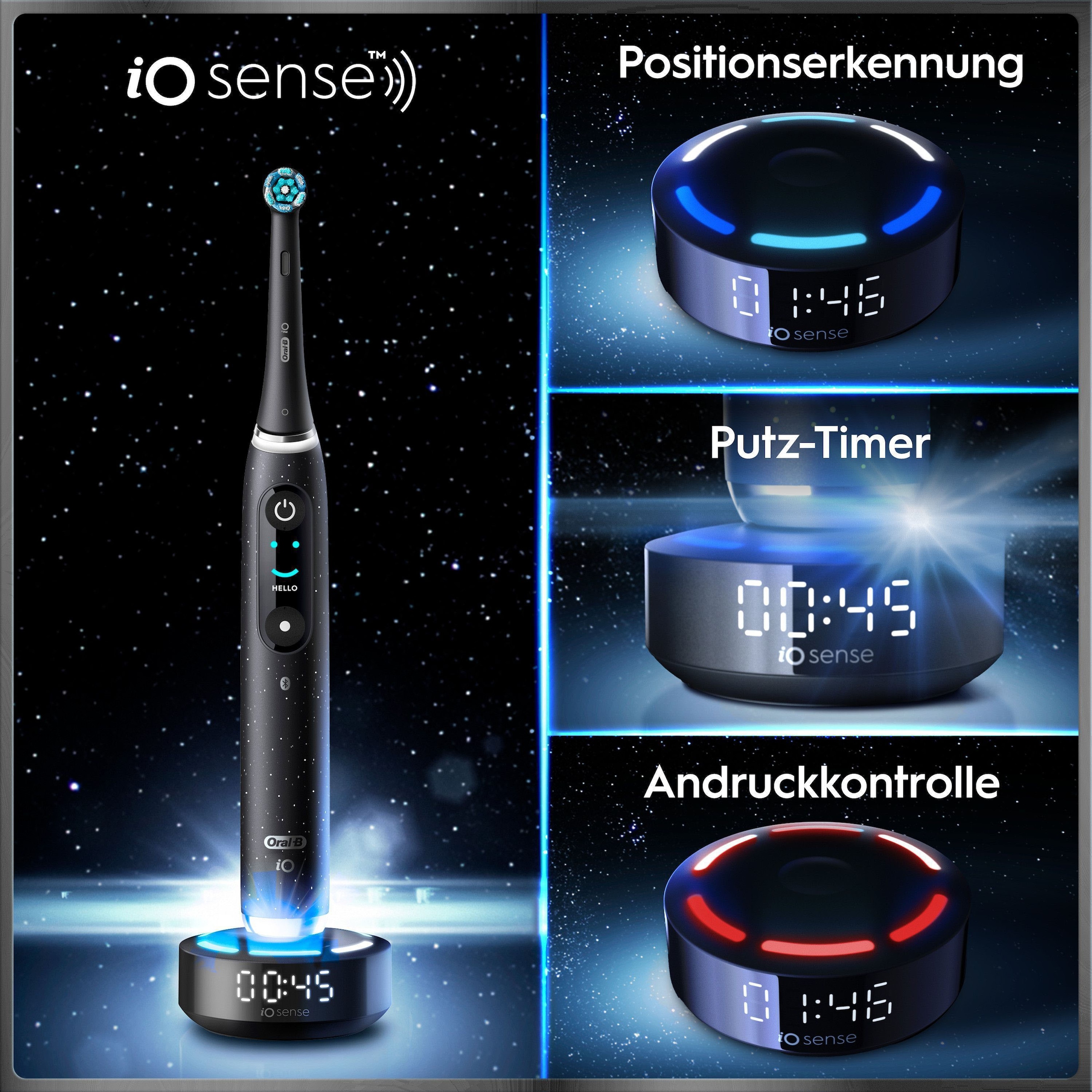 Oral-B Brosse à dents électrique »Oral-B iO Series 10« 1 cuis Aufsteckbürsten iO Sense coach de brossage | Station de charge rapide | Batterie longue durée