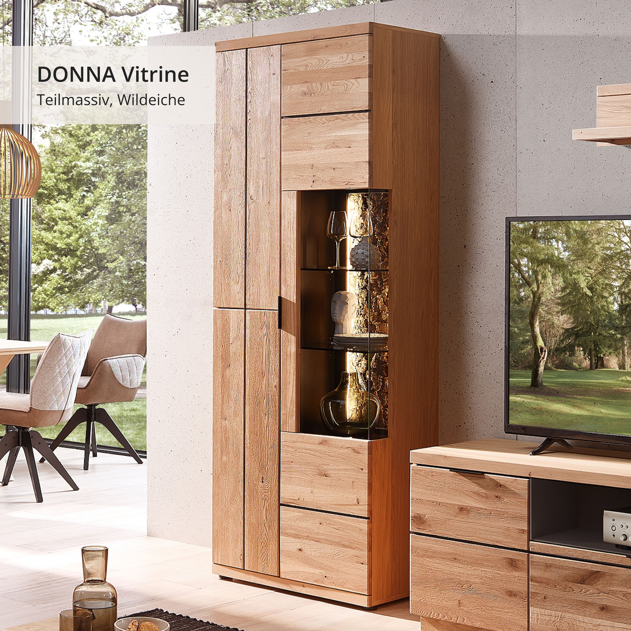 Wohnconcept Vitrines »Donna Vitrine, 75x207x42 (BxHxT)« 1 cuis tlg. Beleuchtung  bestellbar, 3 türig, Echtkork Absetzung, L/R verwendbar