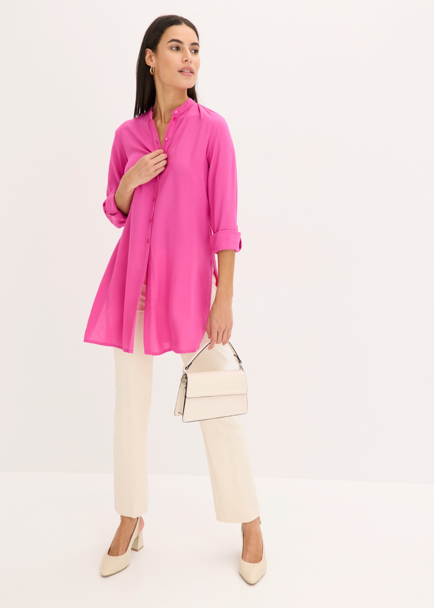 bonprix Longbluse gerade Passform, mit langem Arm, aus Viskose, mit Stehkragen