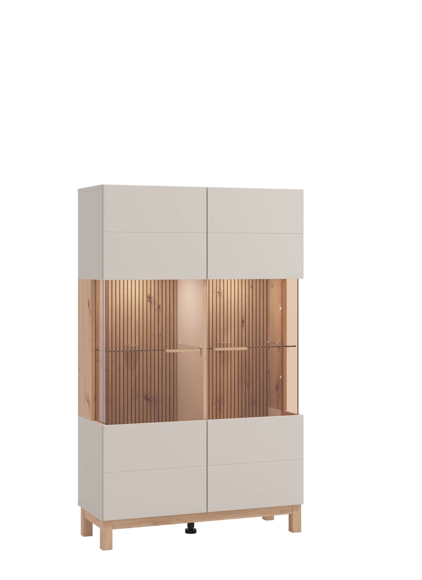 Home affaire Highboard »Essex, Hochkommode, Vitrine, Glasvitrine, Kombi-Highboard« Modernes Highboard in Kaschmir mit Glasfront & Lamellen-Optik