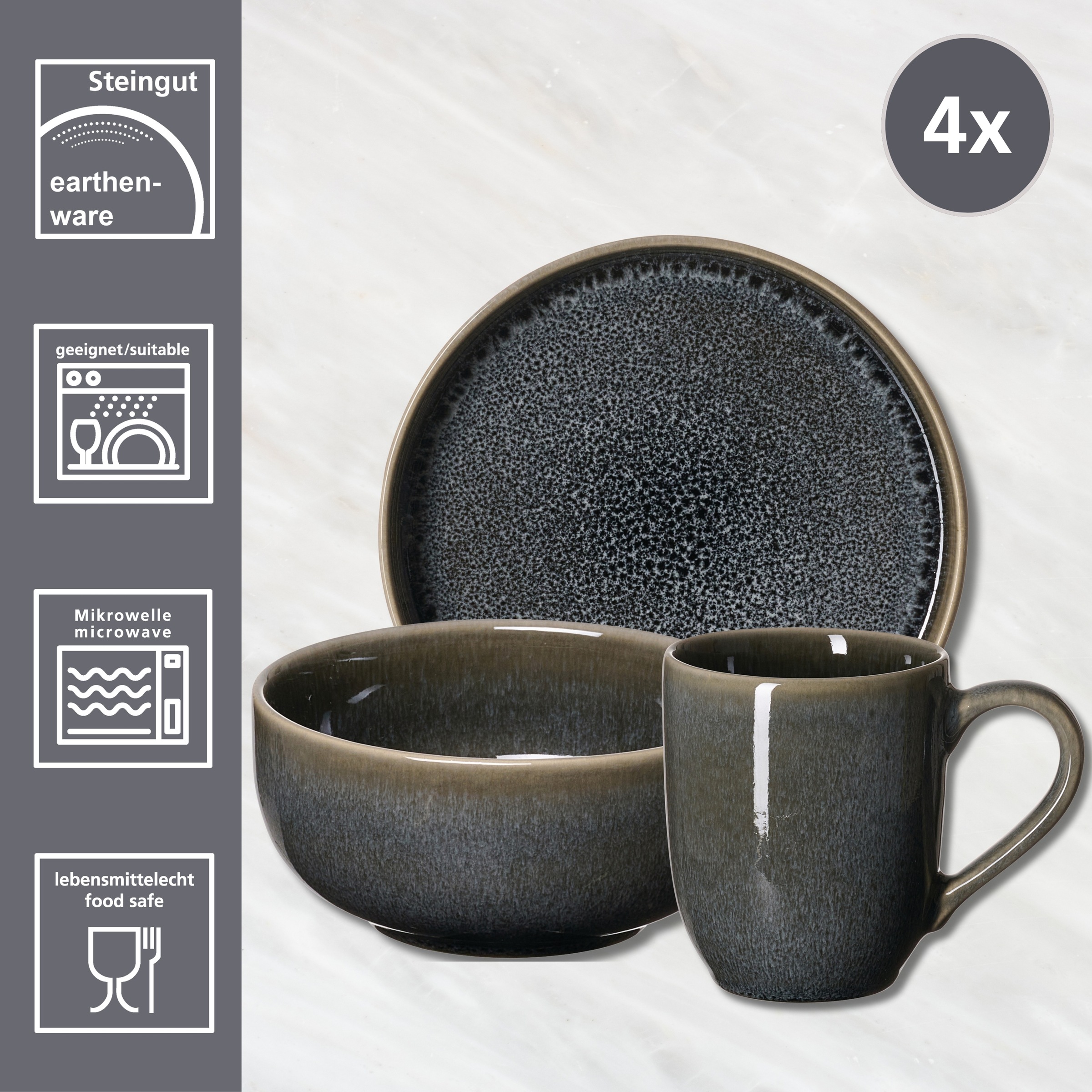 Ritzenhoff & Breker Set de vaisselle pour le petit déjeuner »Eda« En grès pour 4 personnes