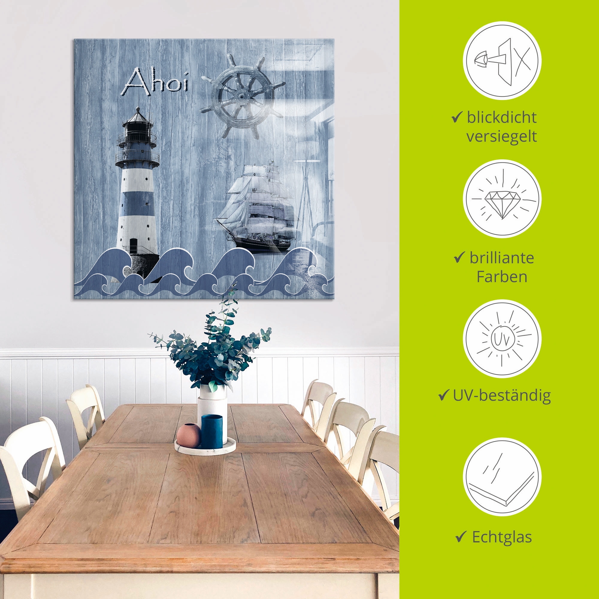 Artland Glasbild »Ahoi im maritimen Blau« Küste 1 Stk. tlg. in verschiedenen Grössen