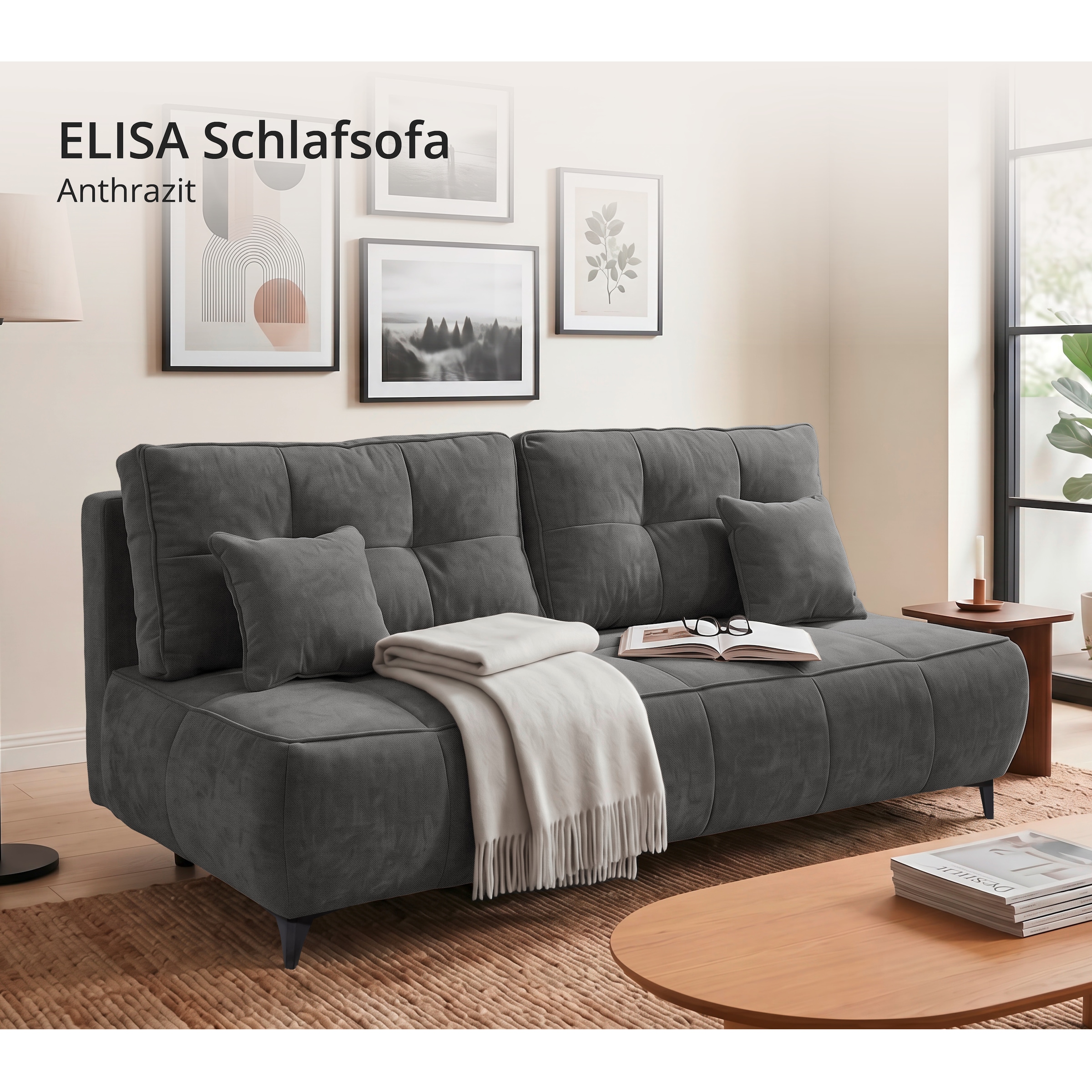 ED EXCITING DESIGN Schlafsofa »Elisa Liftbeschlag, Federkern, Bettfunktion und Bettkasten, B. 215cm«
