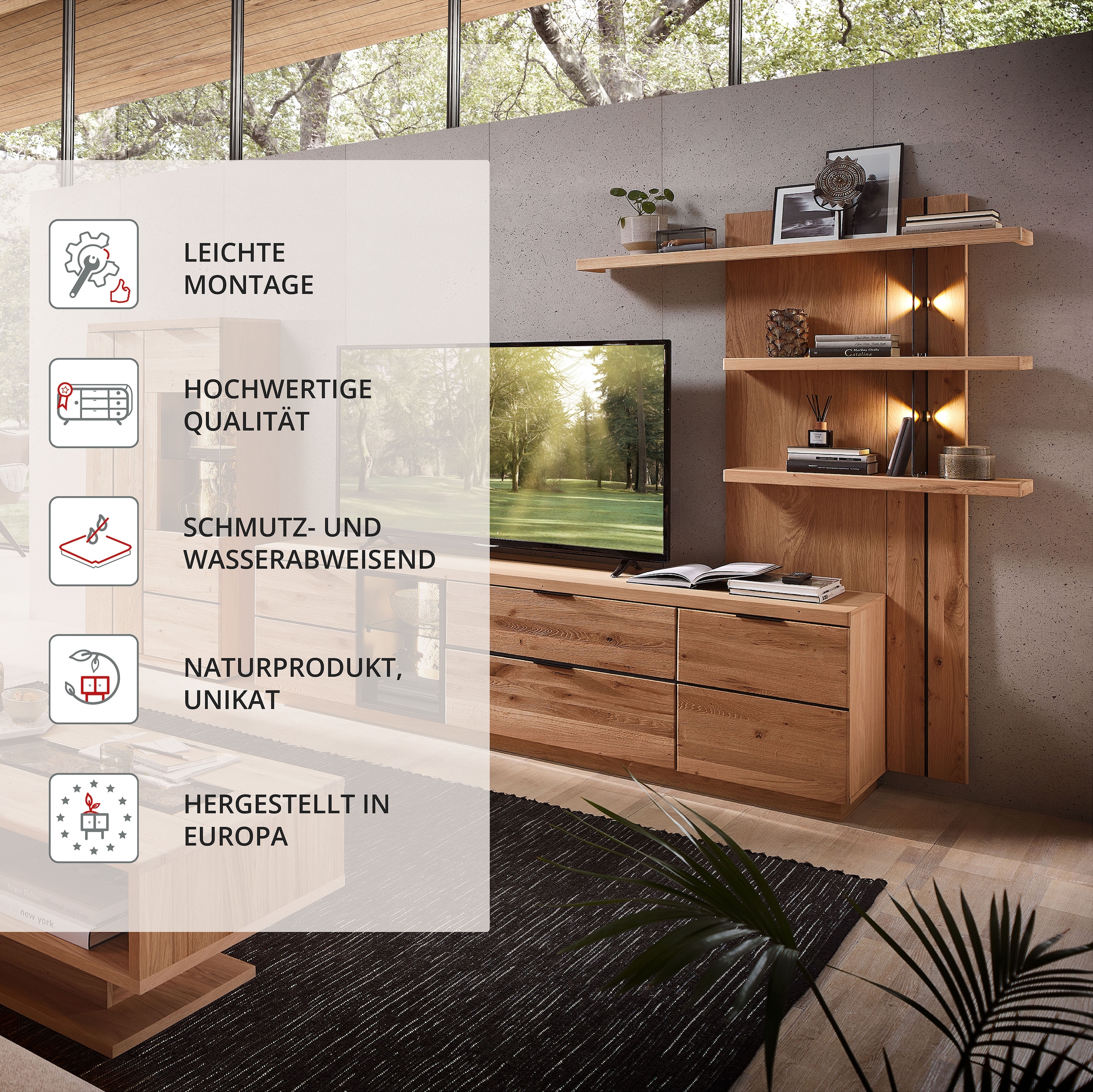 Wohnconcept Tableau mural »Donna Wandpaneel, 122x174x24 ( BxHxT)« 1 cuis tlg. Beleuchtung optional bestellbar, 3 Böden, Massivholzblende