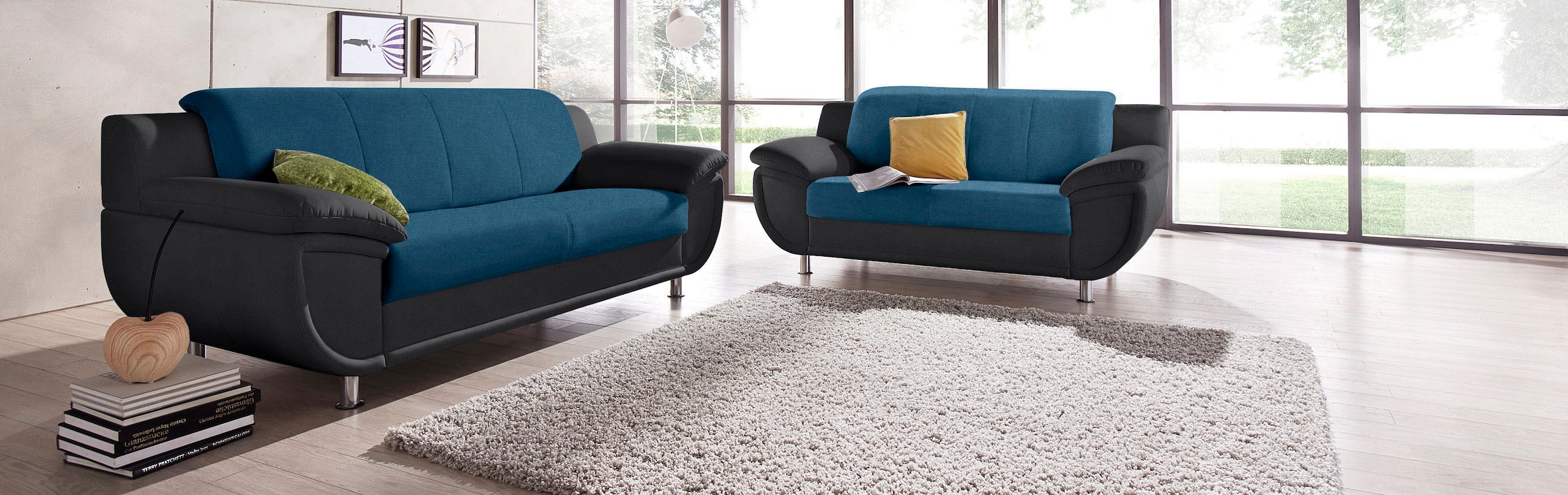 TRENDMANUFAKTUR 3-places »Rondo 3, zeitlos und modern, bequem, Materialmix, Breite 207cm« au choix avec ressorts, accoudoirs extra larges pour se détendre