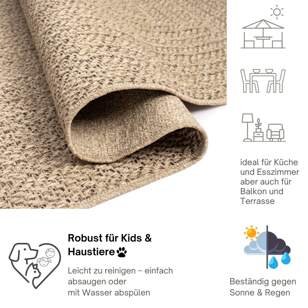 GOODproduct Tapis d'extérieur »Kyllian« Rectangulaire 10 mm Höhe robuster In- und Outdoor Teppich, Jute-Look