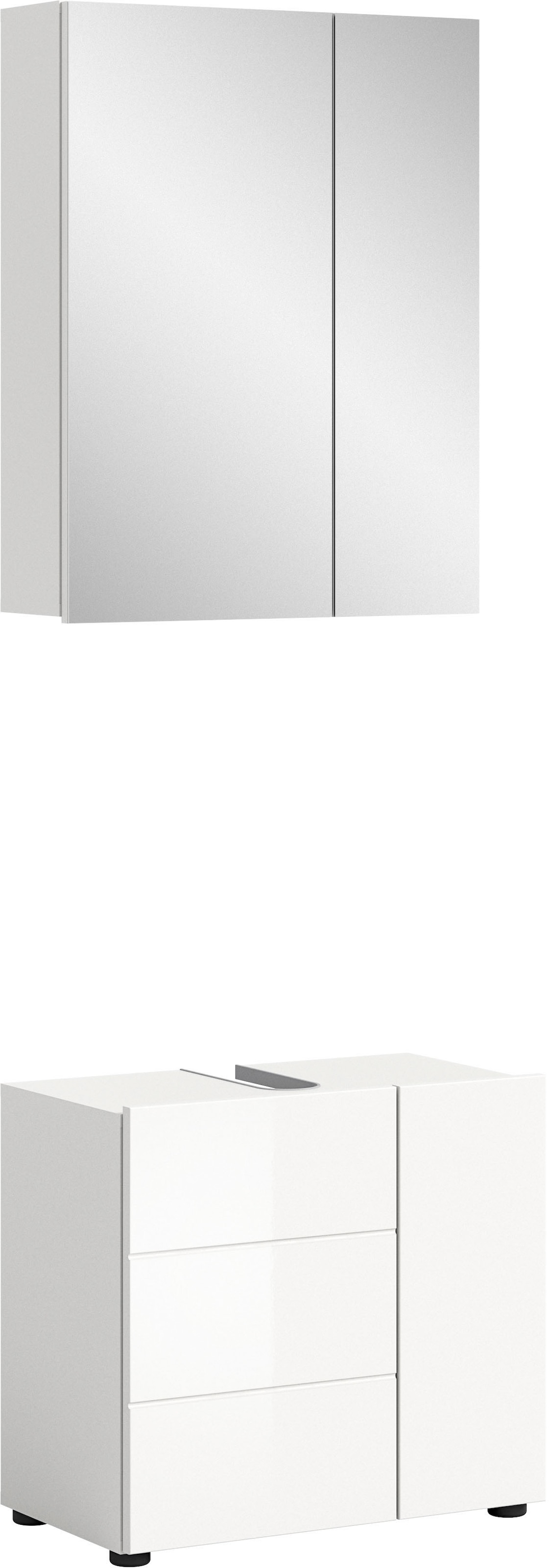 welltime Badmöbel-Set »BIEL, TOPSELLER!, 2 teilig, hochwertige MDF Front, Rillenoptik« 2 teiliges Set, bestehend aus: Waschbeckenunterschrank, Spiegelschrank, 2 Stk. tlg.