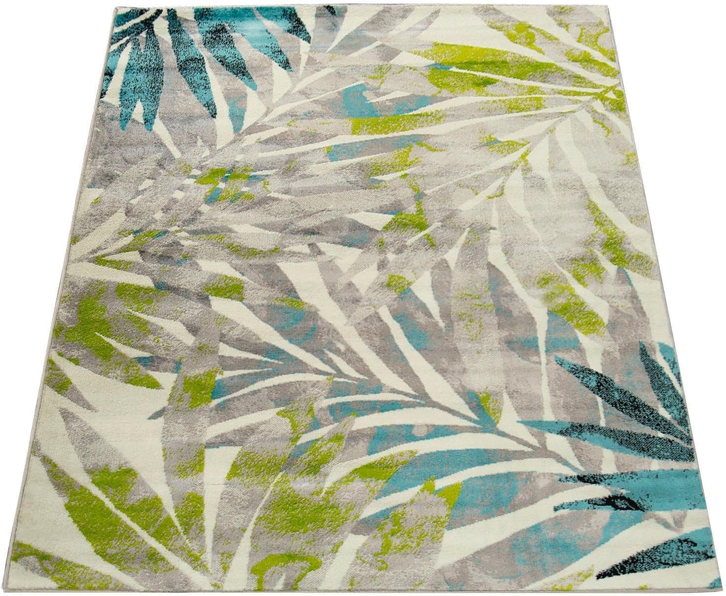 Paco Home Teppich »Metro 162« rechteckig 12 mm Höhe Kurzflor, Motiv Blätter, ideal im Wohnzimmer & Schlafzimmer