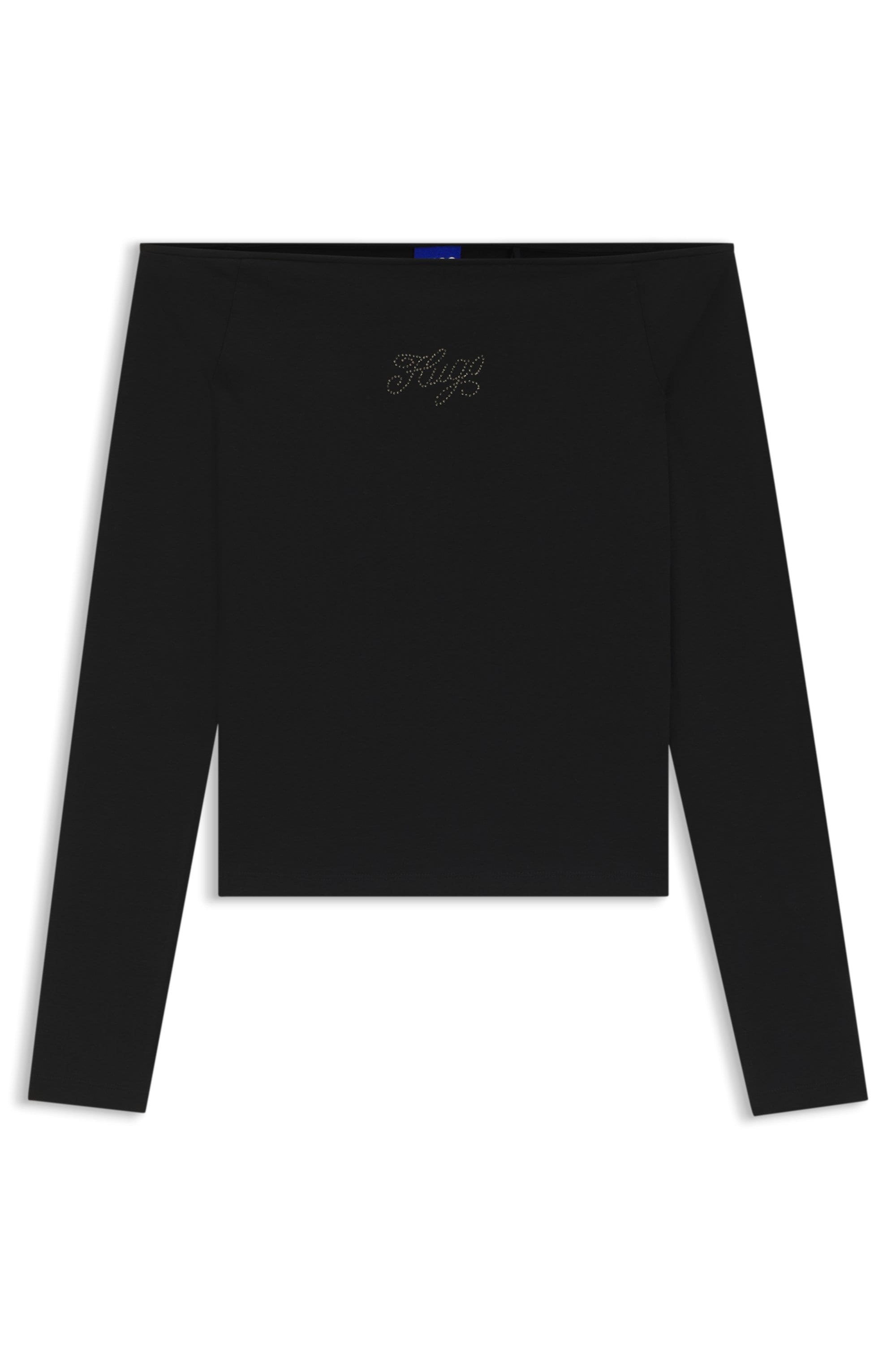 HUGO Blue Langarmshirt »Dolder« schulterfrei, mit Strasssteinbesatz vorn