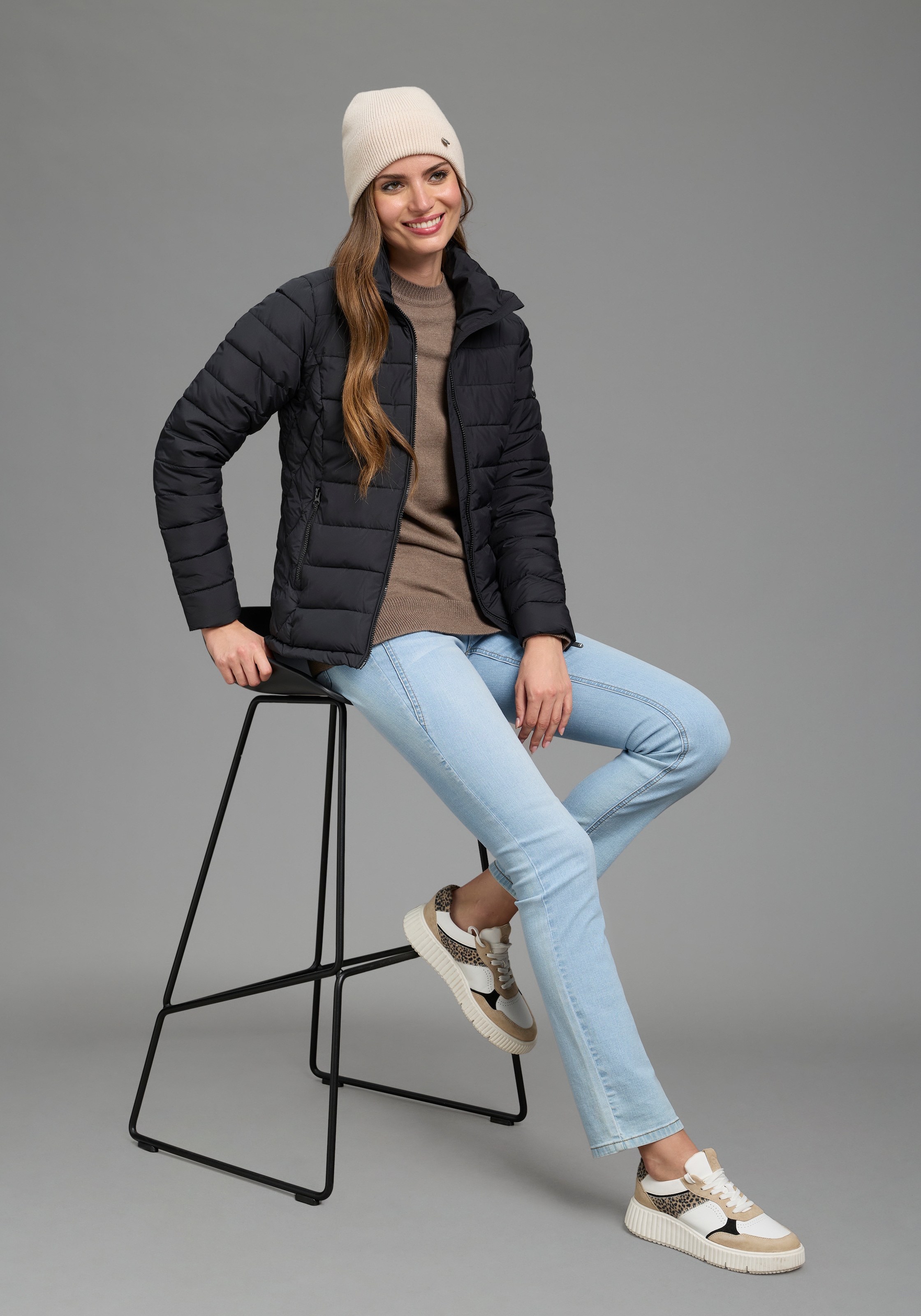 Polarino Veste matelassée veste légère de mi-saison avec empiècement latéral et col montant