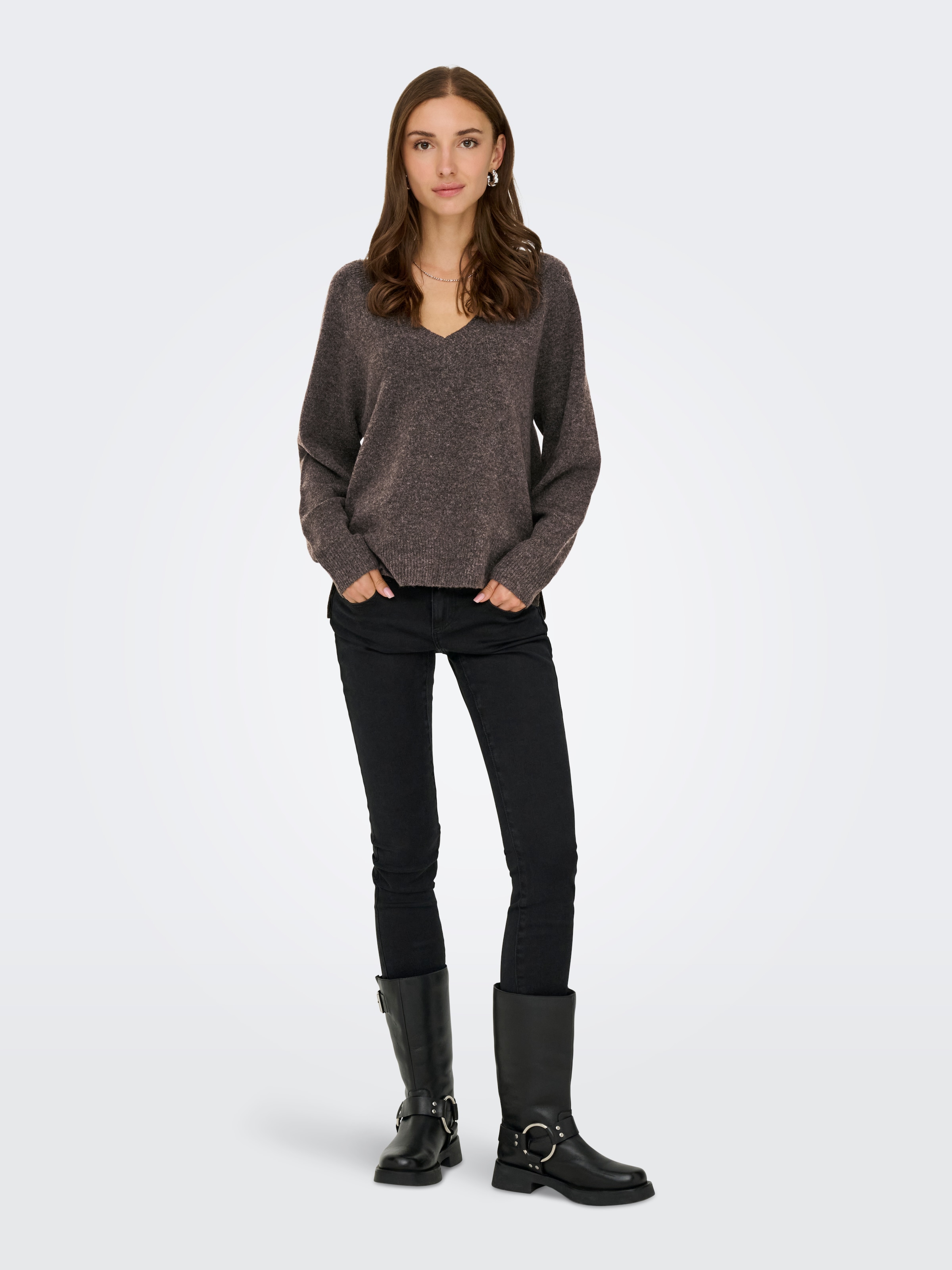 ONLY Pull en tricot »ONLRENE LS V-NECK REVERSIBEL KNT NOOS« mélange de matériaux, coupe régulière