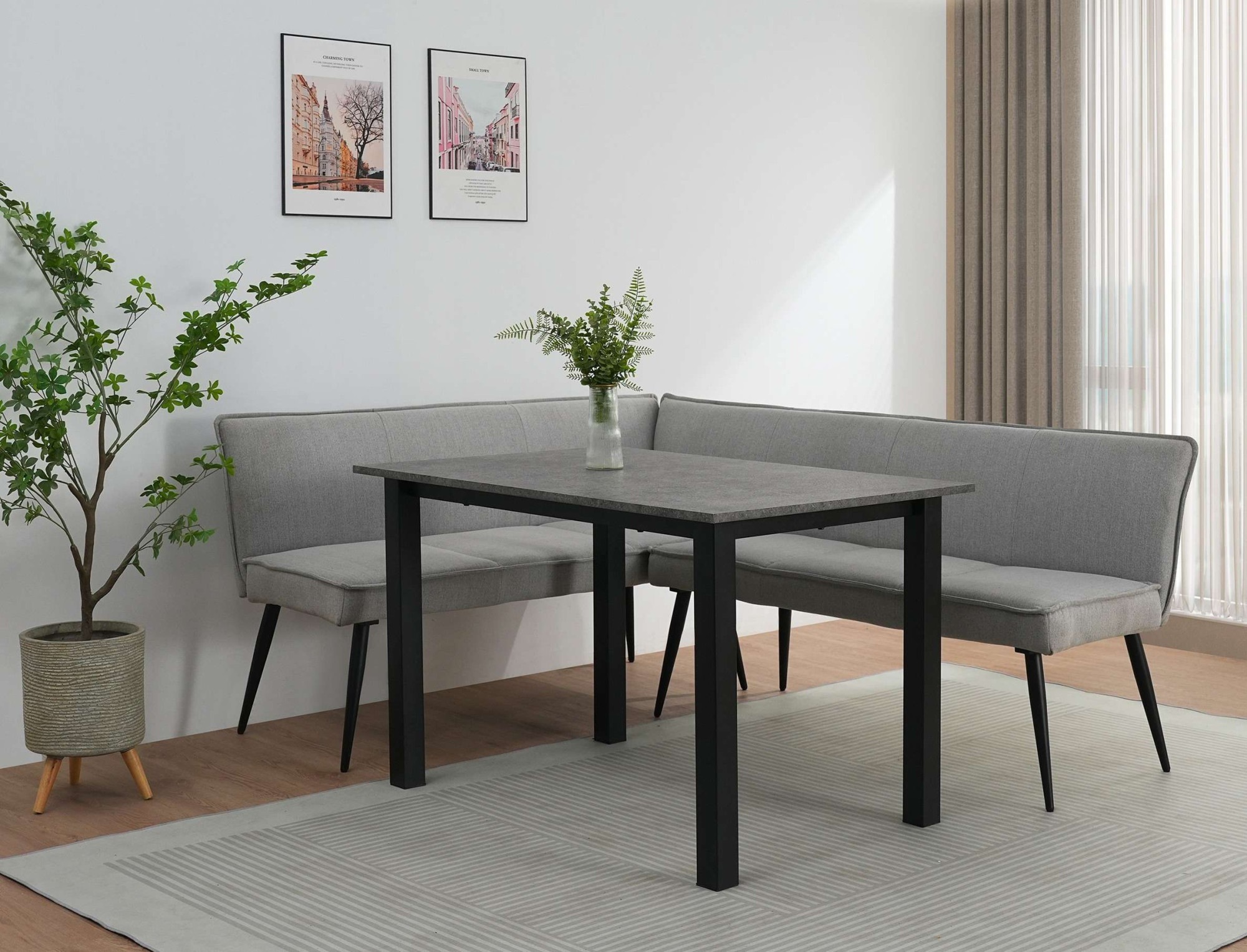 GOODproduct Banc de salle à manger »Ianna« schwarze Metallbeine, pflegeleichtem Webstoff Bezug, Breite 193 cm