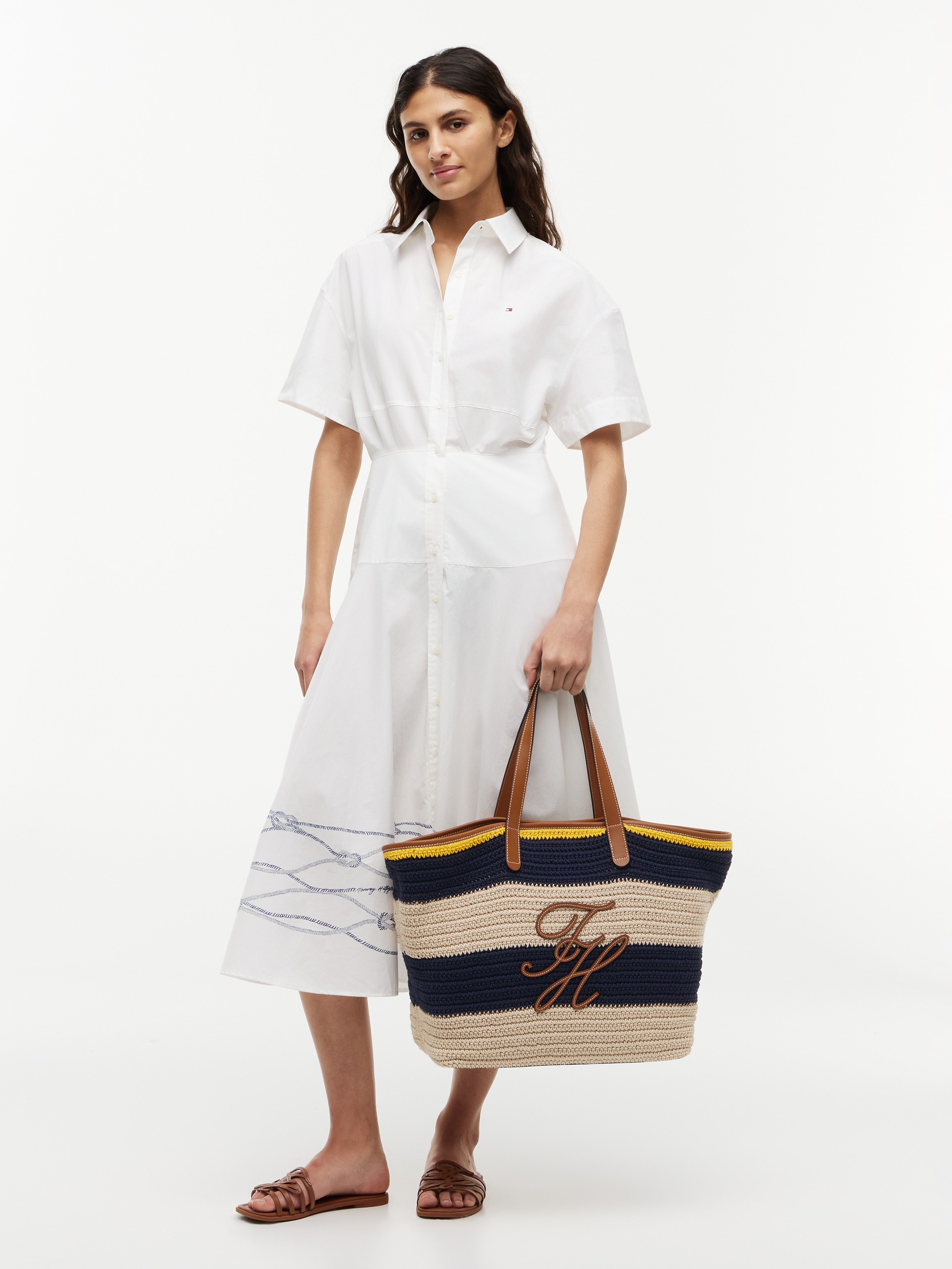 Tommy Hilfiger »TH NAUTICAL TOTE CROCHET STR« Damen Strandtasche mit Streifen und Logoschriftzug