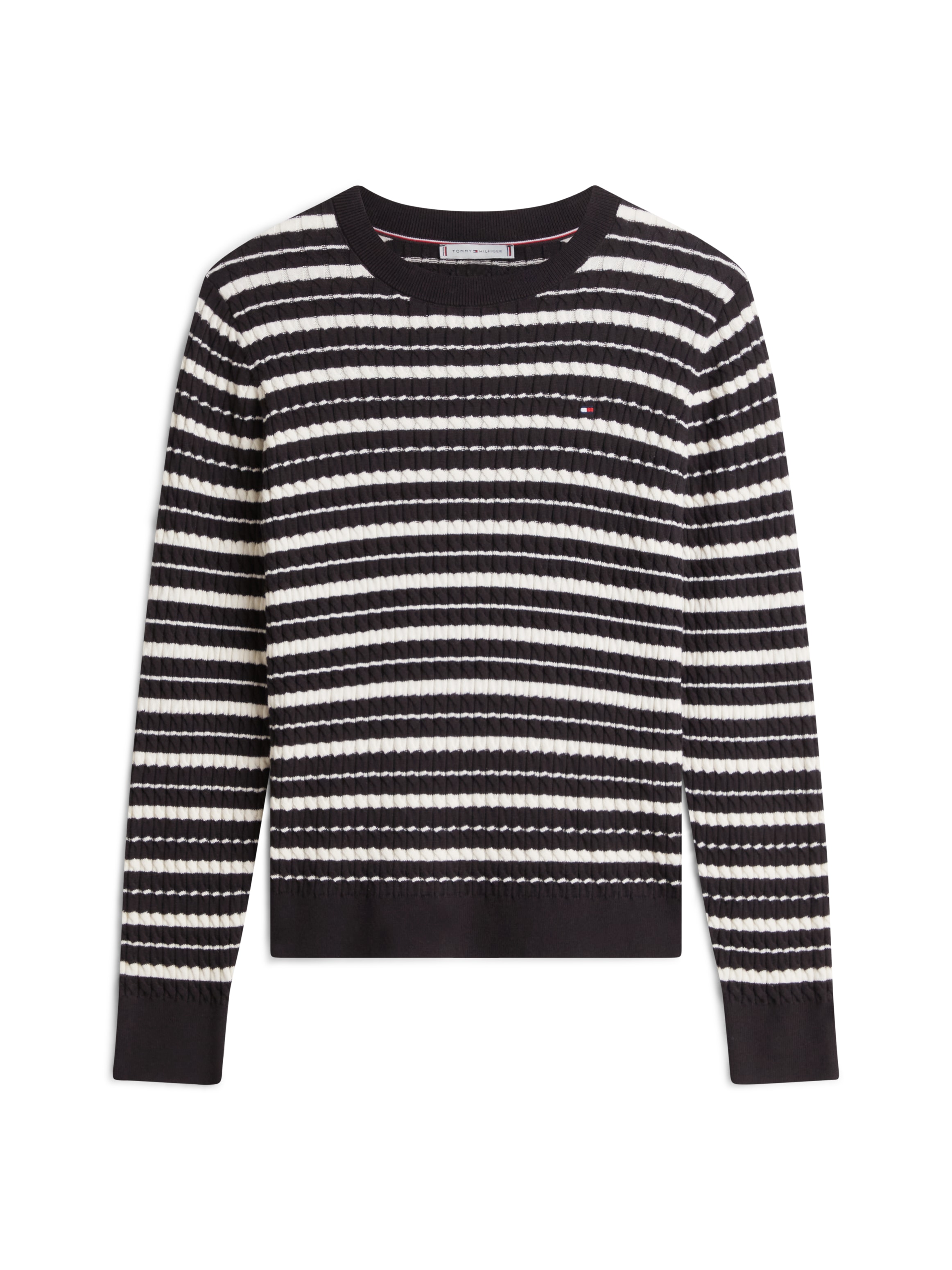 Tommy Hilfiger Pull à col rond »CO CABLE C-NK LS SWEATER« Baumwolle, mit Zopfmuster, Regular Fit
