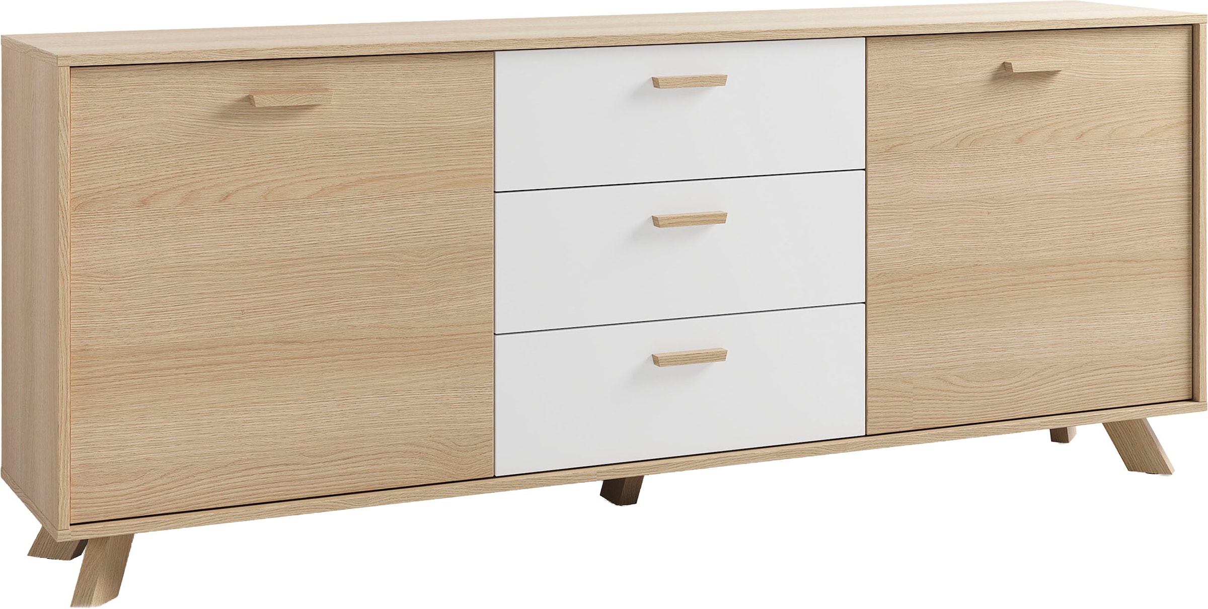 byLIVING Sideboard »Bastian« 1 Stk. tlg. mit massiven Holzfüssen und Griffen, natürlicher Eichenlook, 180cm