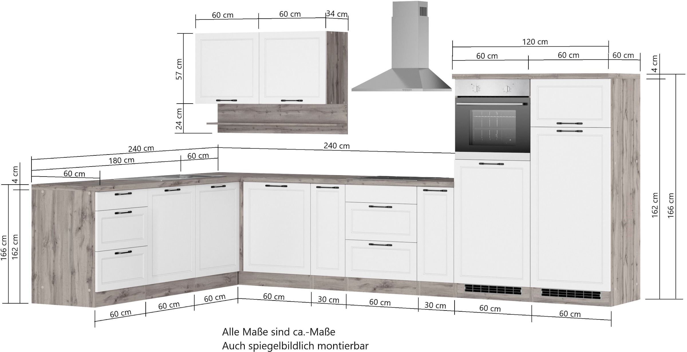 KOCHSTATION Winkelküche »KS-Lana« Stellbreite 240/360 cm, wahlweise mit E-Geräten