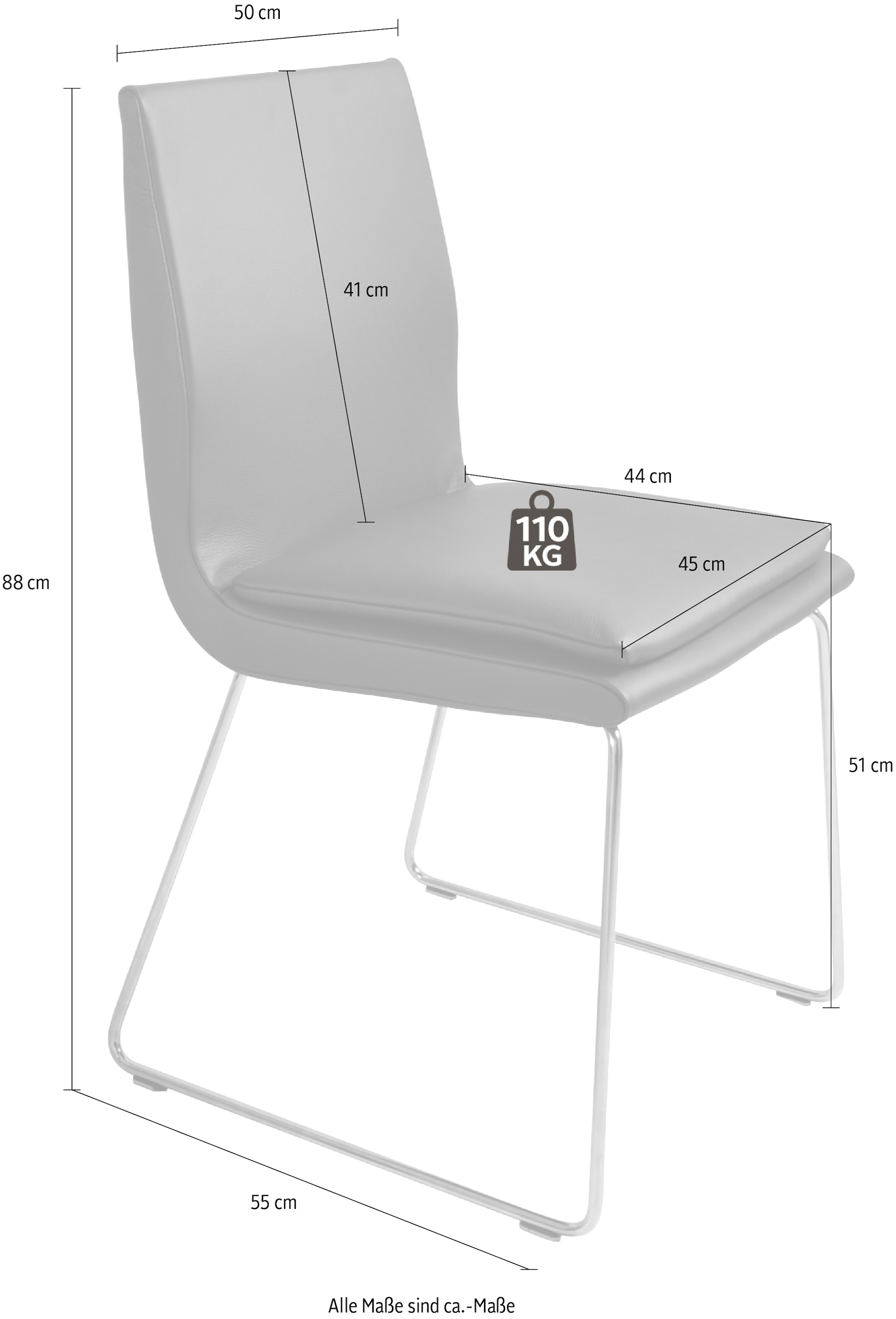 K+W Komfort & Wohnen Chaise de salle à manger »Creso Lederstuhl« () avec coussin d'assise et patin en tube rond à finition acier brossé