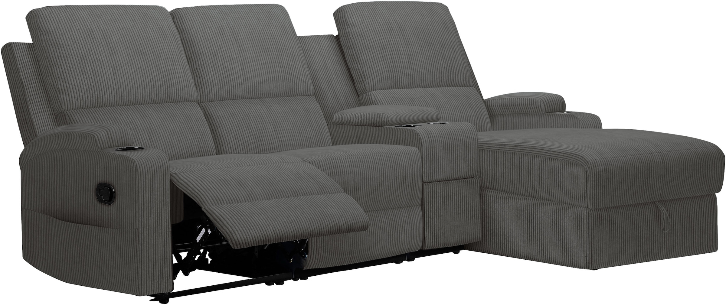 GOODproduct Ecksofa »NAPORI Multimediasofa, 3er Kinosessel XXL, L-Form, Cord« Kinosofa mit Relaxfunktion, Getränkehalter, Staufach und Staukasten