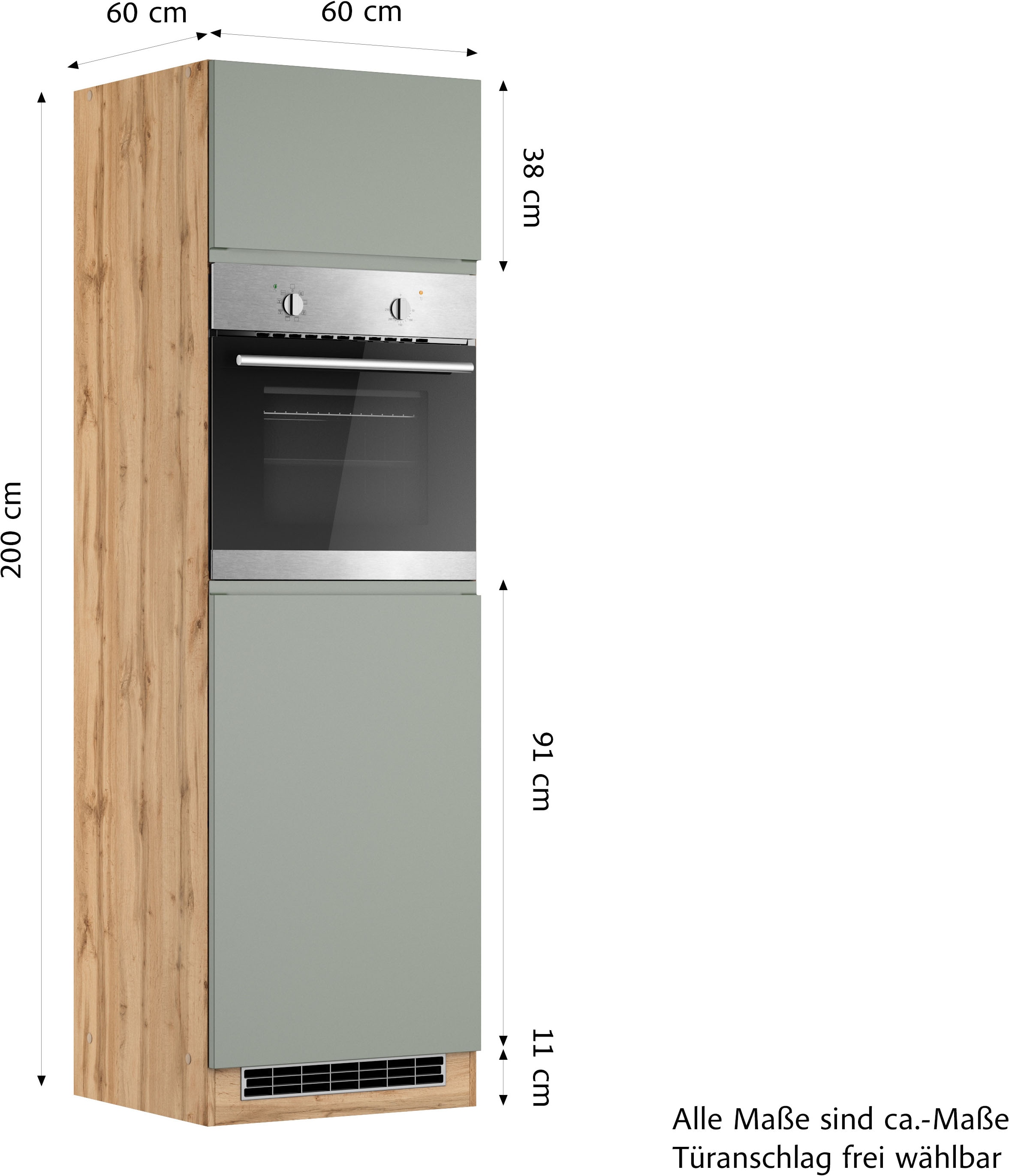 KOCHSTATION Four/réfrigérateur encastrable »KS-Virginia,neu in verbesserter Ausführung« Rangement, Softclose,  largeur 60 cm, hauteur 200 cm, niche pour poêle L/H/P : 56/59/55 cm