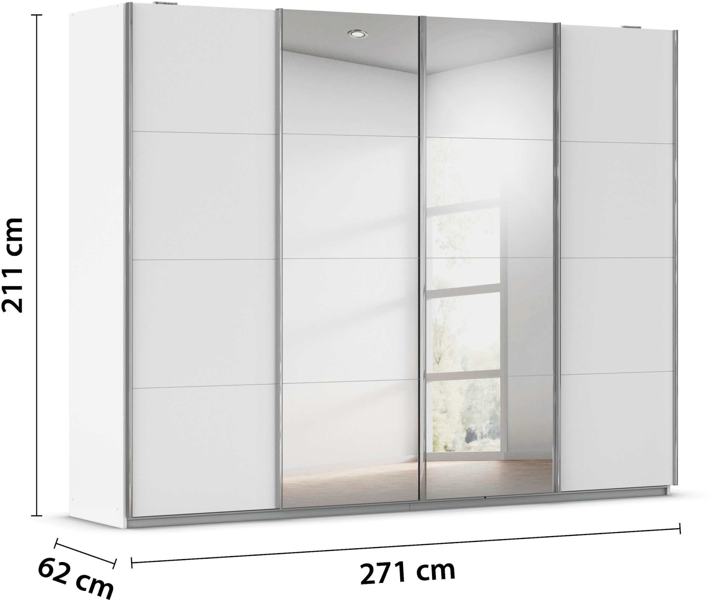 rauch Schwebetürenschrank »Kleiderschrank Schrank Garderobe Wäscheschrank Ankleide SYNCRONO« Mitteltüren öffnen parallel, Breiten 271/316/361 cm Höhen 211/230 cm,  Mitteltüren mit praktischer Synchron-Öffnung MADE IN GERMANY