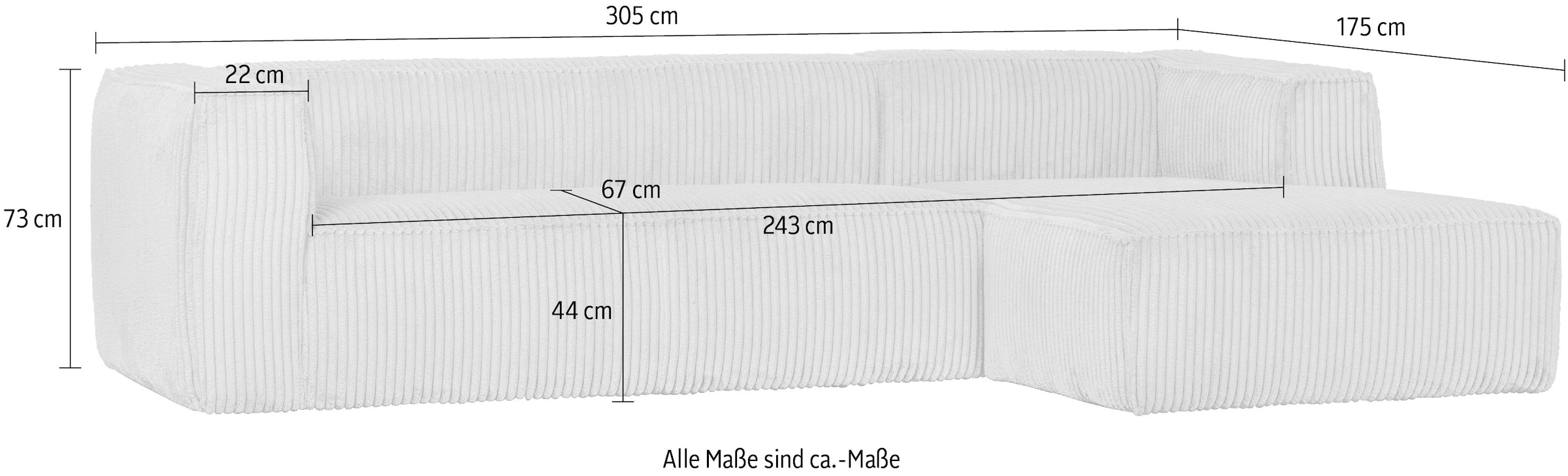 WOOOD Canapé d'angle »Bean Bezug Rechts mit hoher Sitzkomfort, H 73 x B 305 x T 96/175 cm« Tissu sergé, capacité de charge 400 kg, facile d'entretien, bonne résistance à l'usure