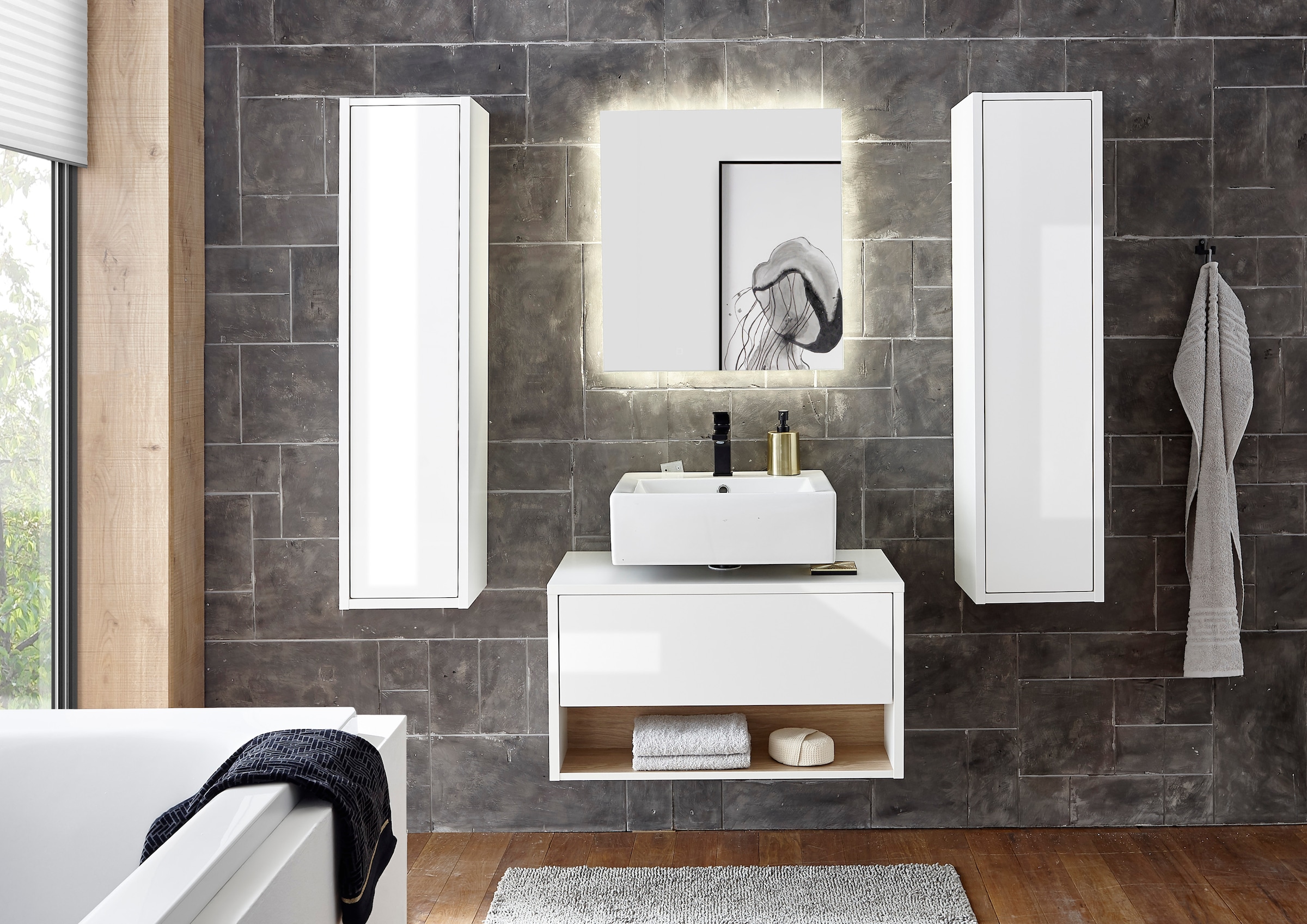 PLACES OF STYLE Badmöbel-Set »Studio Line, Bad im modernen Design, 4-teiliges Badezimmer« 4 Stk. tlg.