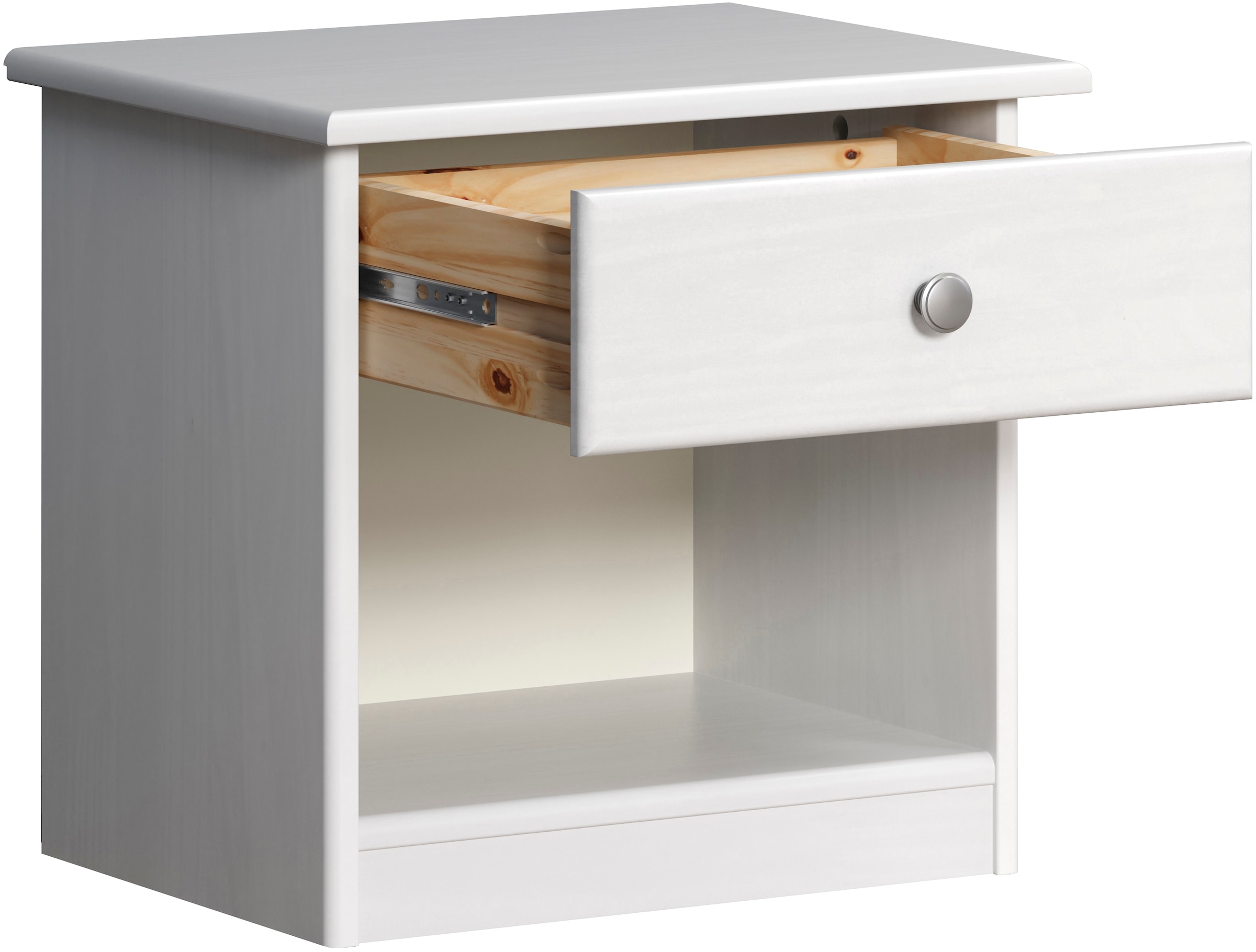 Home affaire Table de nuit »Delsbo Nachtschrank Schrank Schlafzimmer Beistellschrank« Landhaus Design aus Kiefernholz, 1 cuis tlg. Massivholz Nachttisch Weiss lackiert - Nachtkonsole (B/T/H) 44/34/41 cm