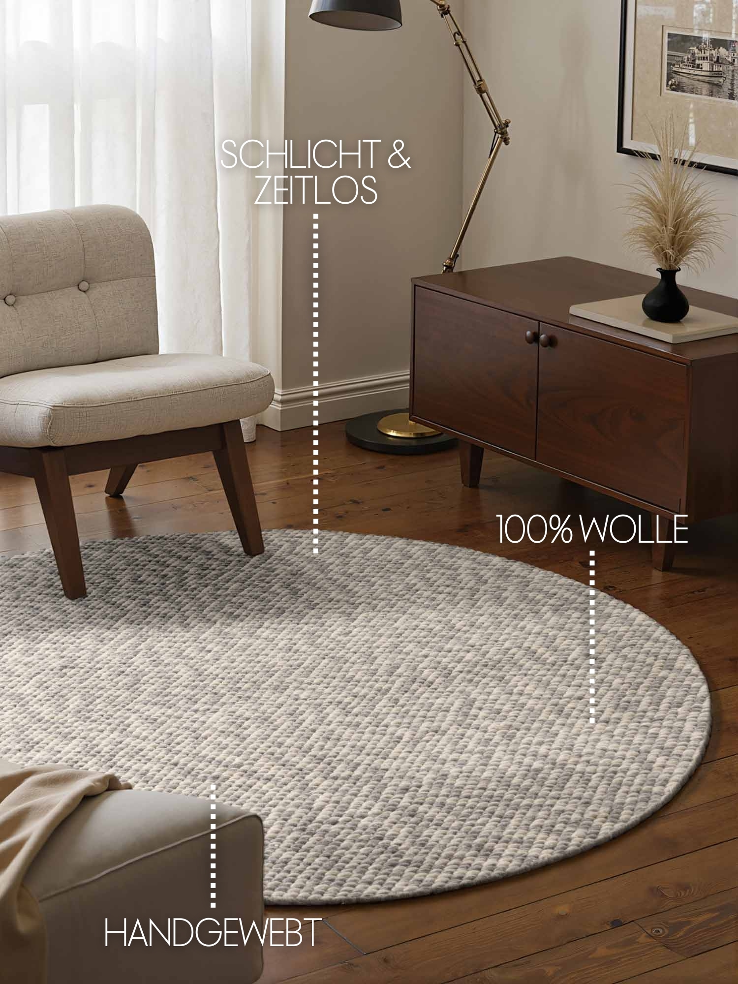 ELLE DECORATION »Beans« rund 10 mm Höhe Handweb Teppich Wolle, Rund, Perlenstruktur, Wohnzimmer, Schlafzimmer