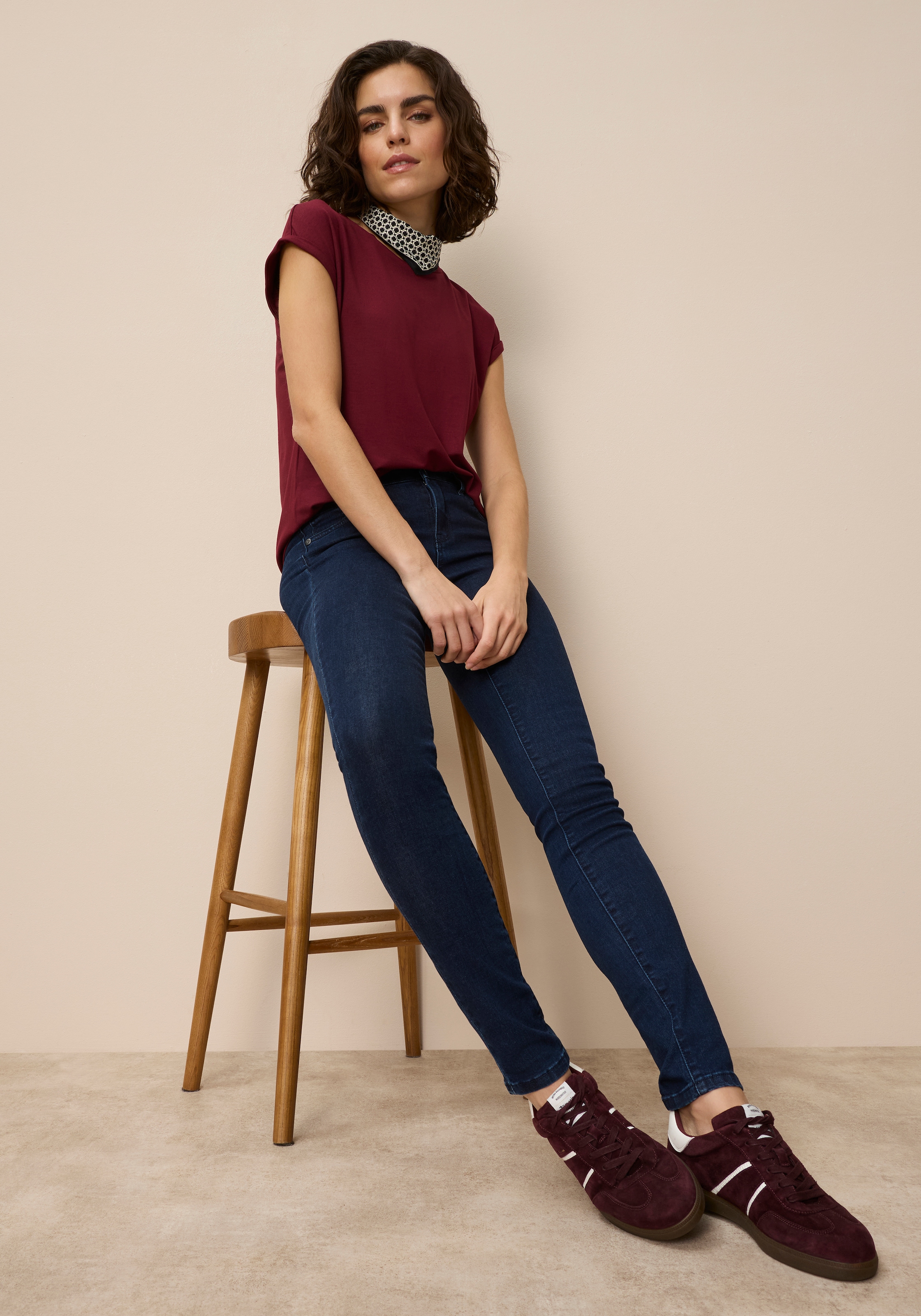 Tamaris Jeans skinny schmale Beinweite, mit Gürtelschlaufenbund, mit Metallreissverschluss