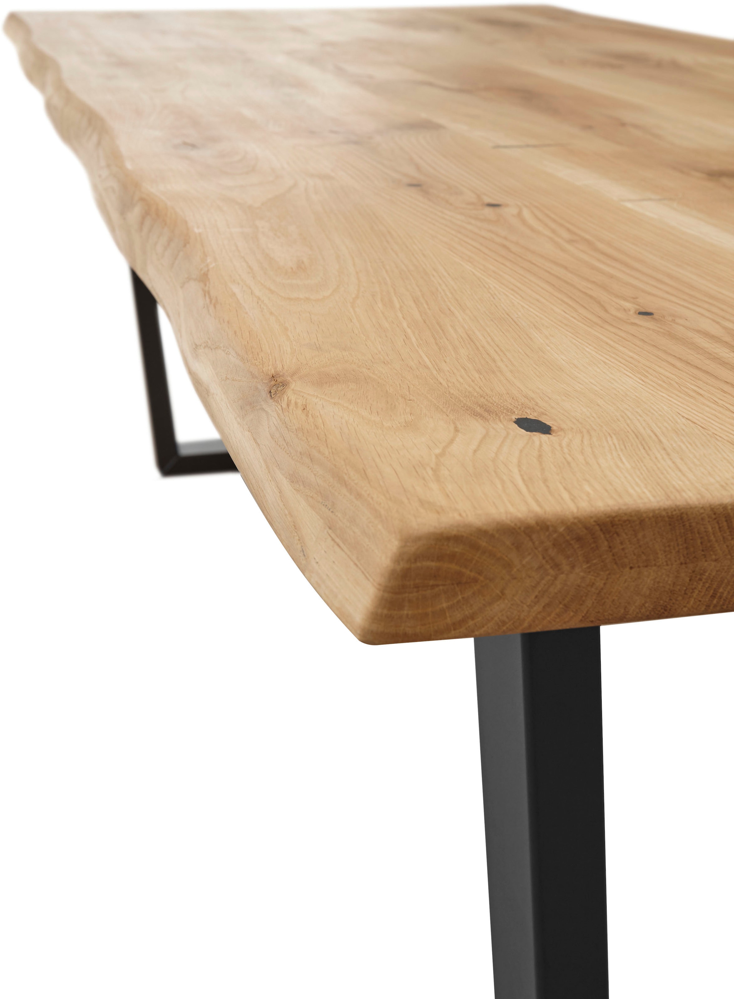 Stolkom Table de salle à manger »Benny« chêne massif, table avec bord naturel