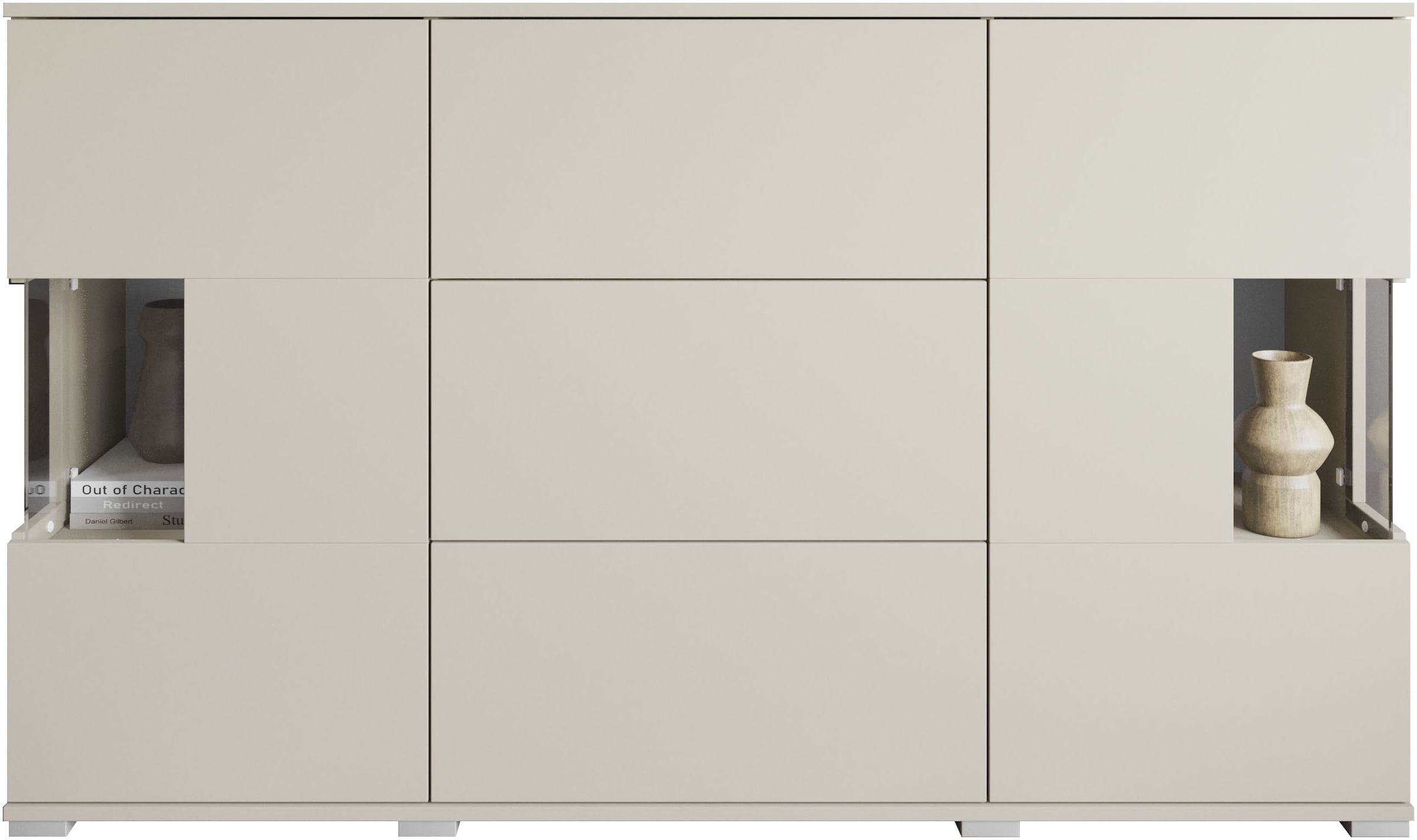 GOODproduct Buffet »Kenia« 1 cuis tlg. Buffet avec 3 tiroirs, 6 compartiments, portes en verre, largeur 150 cm