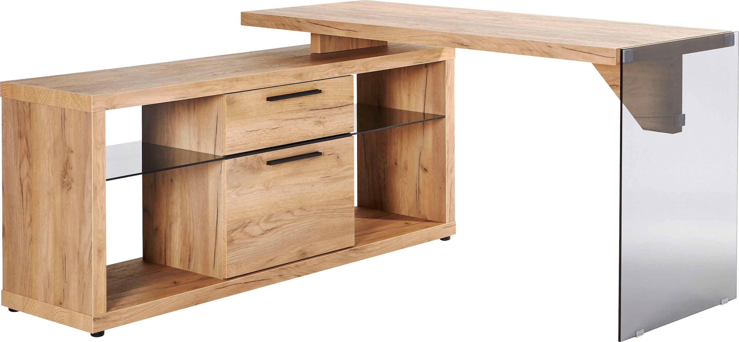 Jahnke Bureau d'angle »LUX« montage réversible, panneau latéral en verre de sécurité ESG