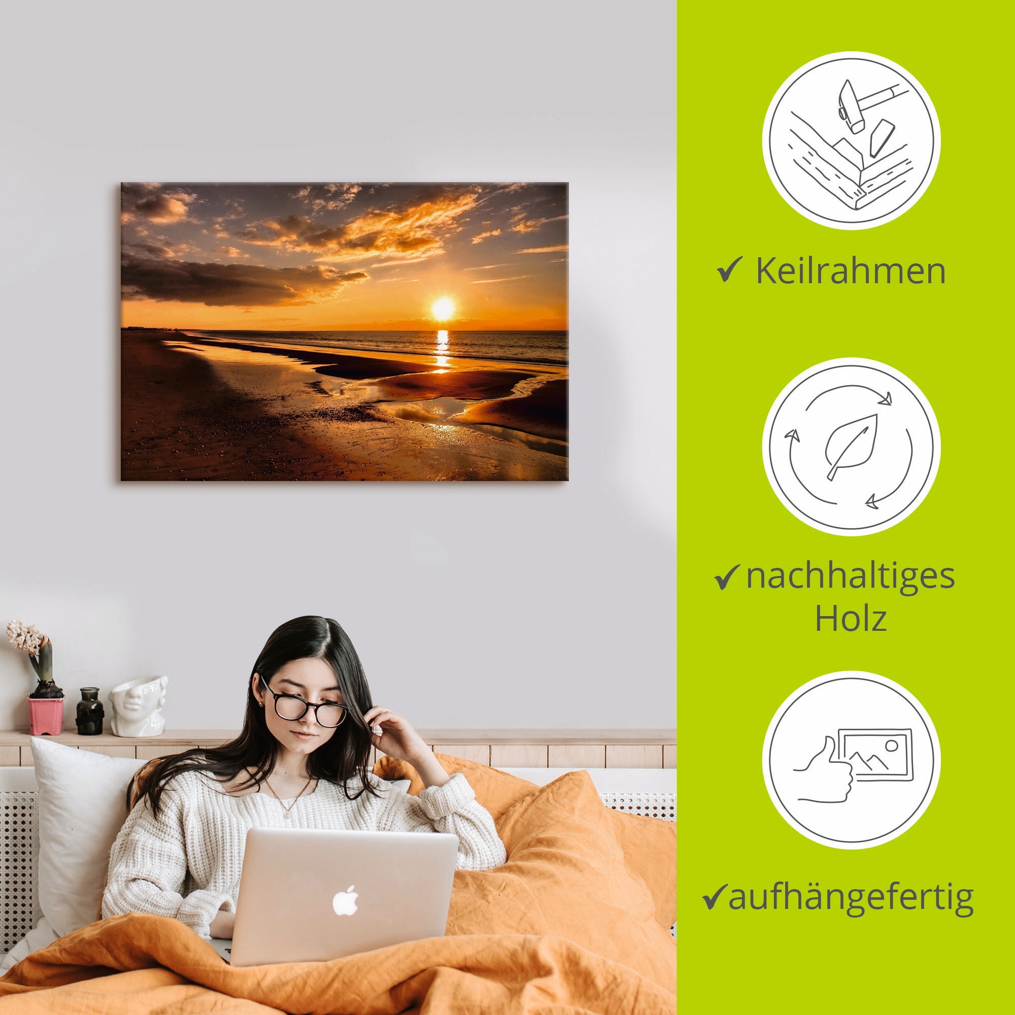 Artland Leinwandbild »Sonnenuntergang am Mittelmeer« Strand 1 Stk. tlg. auf Holzrahmen gespannt
