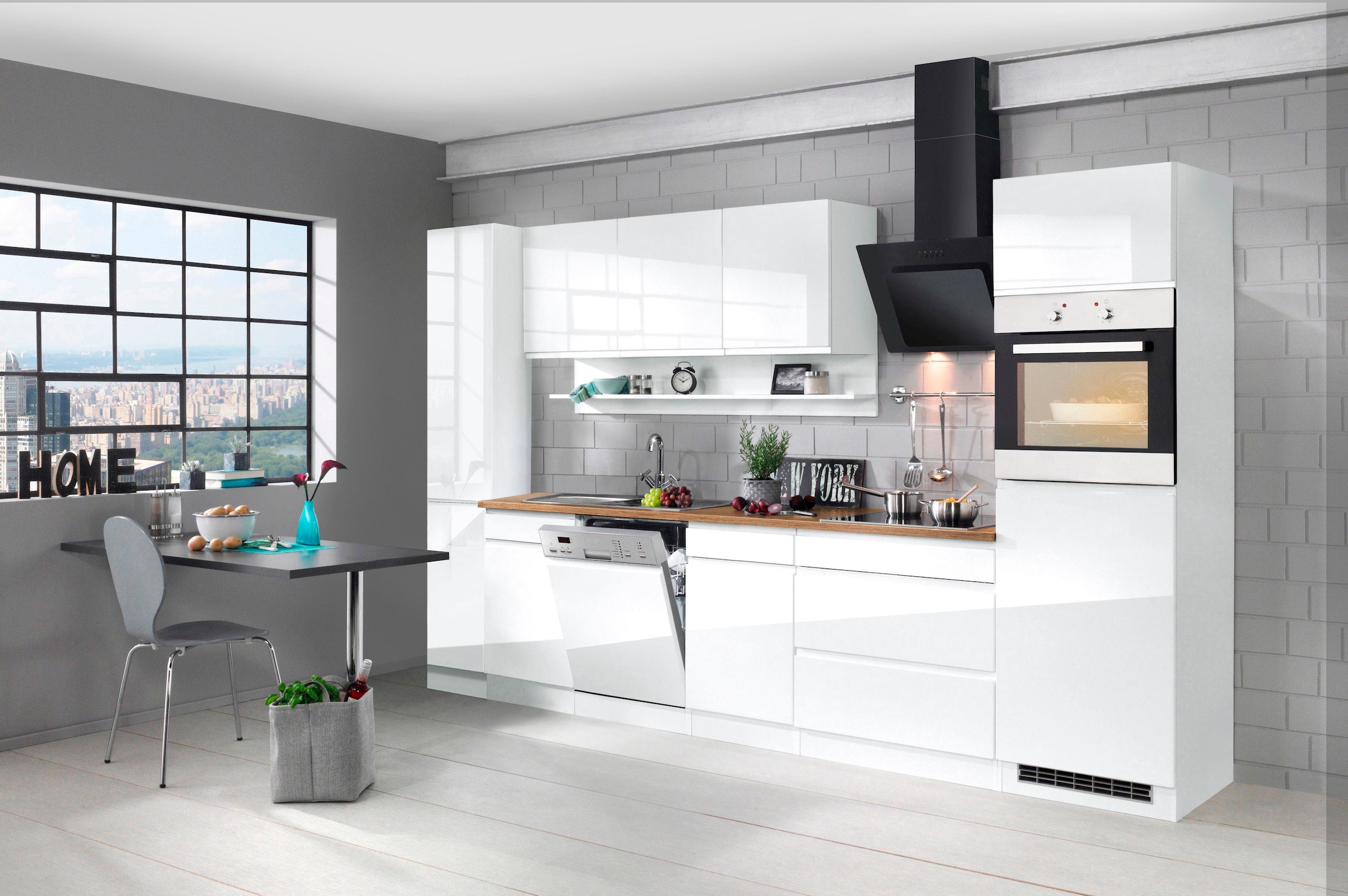 KOCHSTATION Kitchenette »KS-Virginia,neu in verbesserter Ausführung« plan de travail épaisseur 38 mm, rangement, fermeture douce,  largeur 330 cm, soft-close, sans appareils électriques