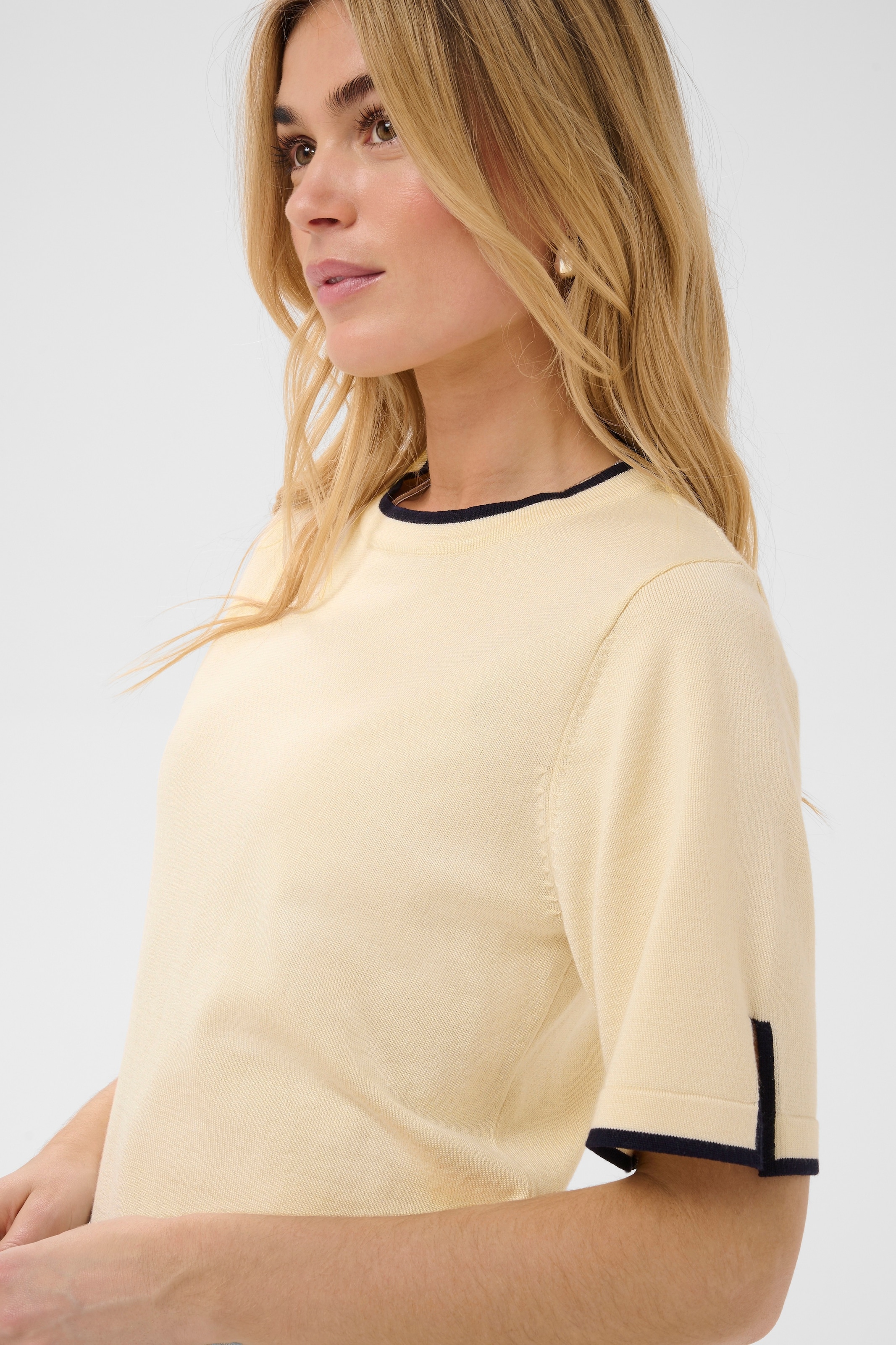Saint Tropez Pull en tricot »MilaSZ Contrast Stripe SS Pullover« Mélange de viscose, coupe régulière