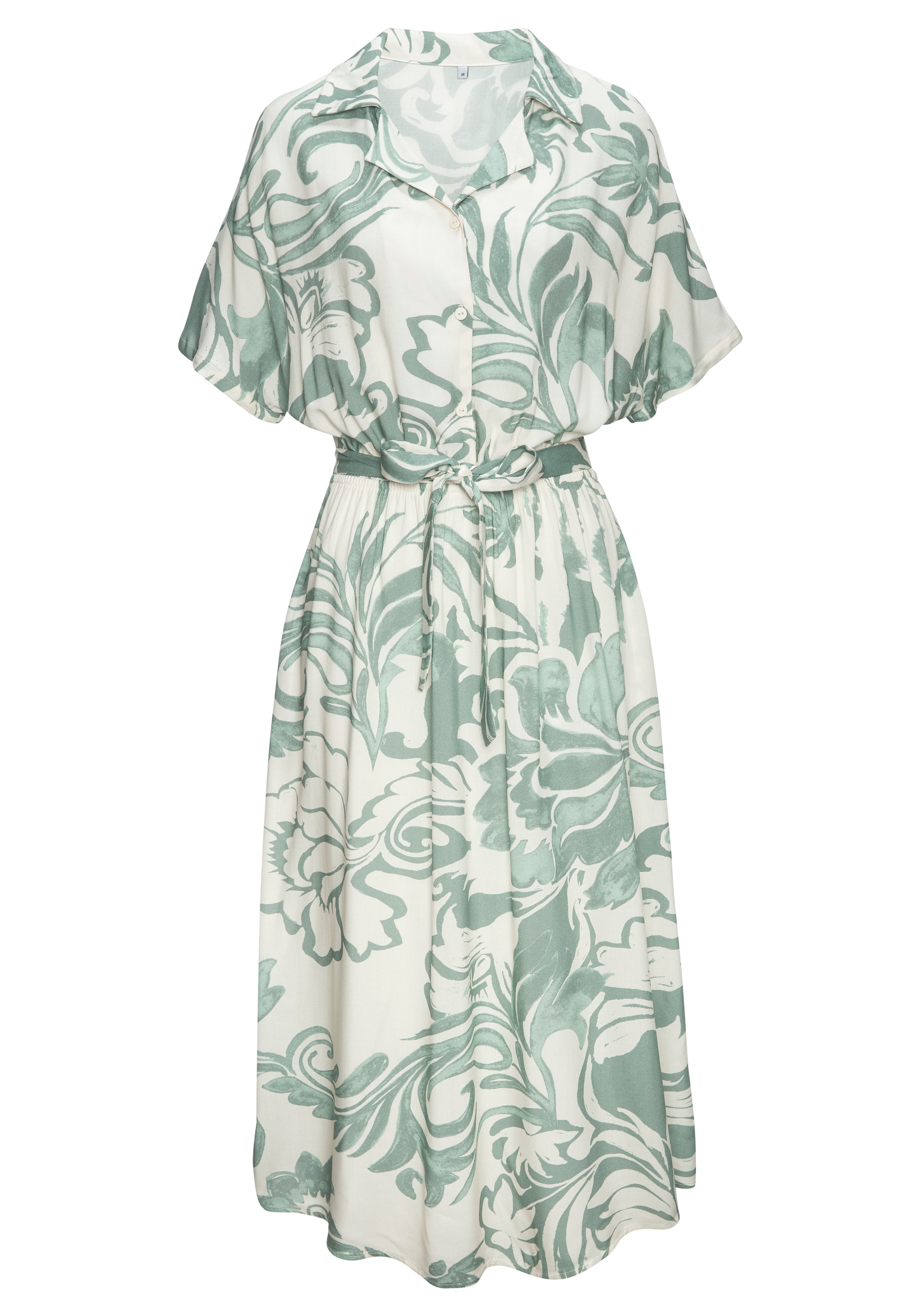 Vivance Robe midi »mit Alloverdruck aus gewebter Viskose« Poches dans les coutures latérales , robe d'été légère, robe tissée à manches courtes, robe chemise