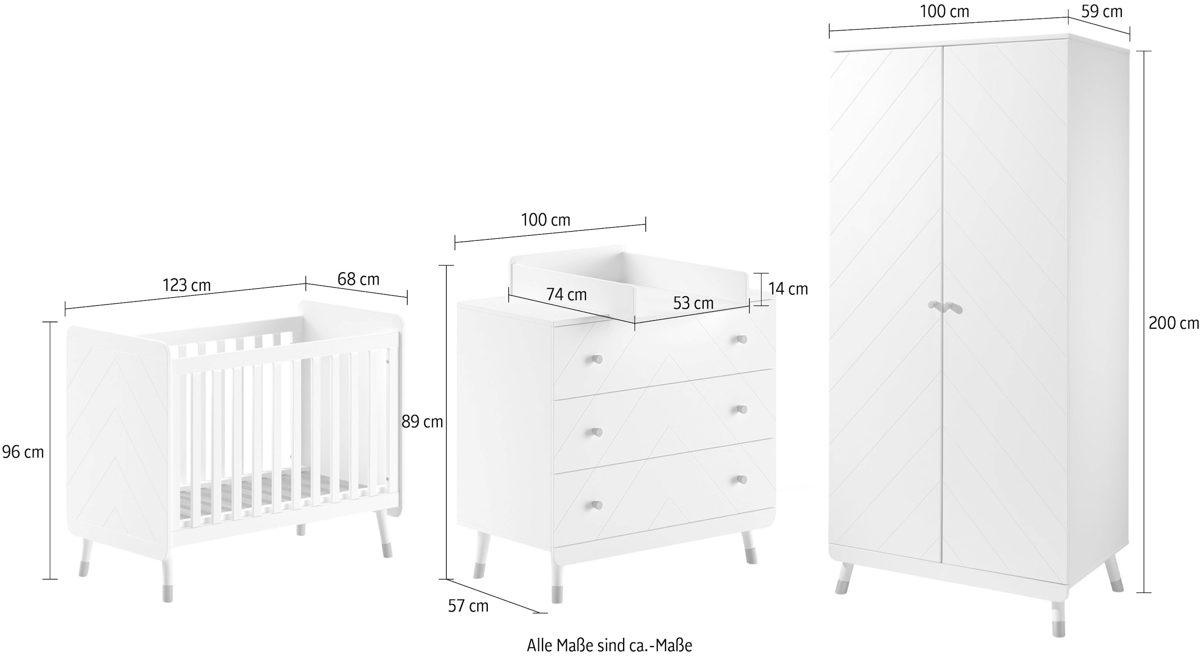 Vipack Ensemble de meubles pour bébé Fabriqué en Europe,  ensemble 4 pièces, tout pour la chambre d'enfant, finition satin blanc laqué