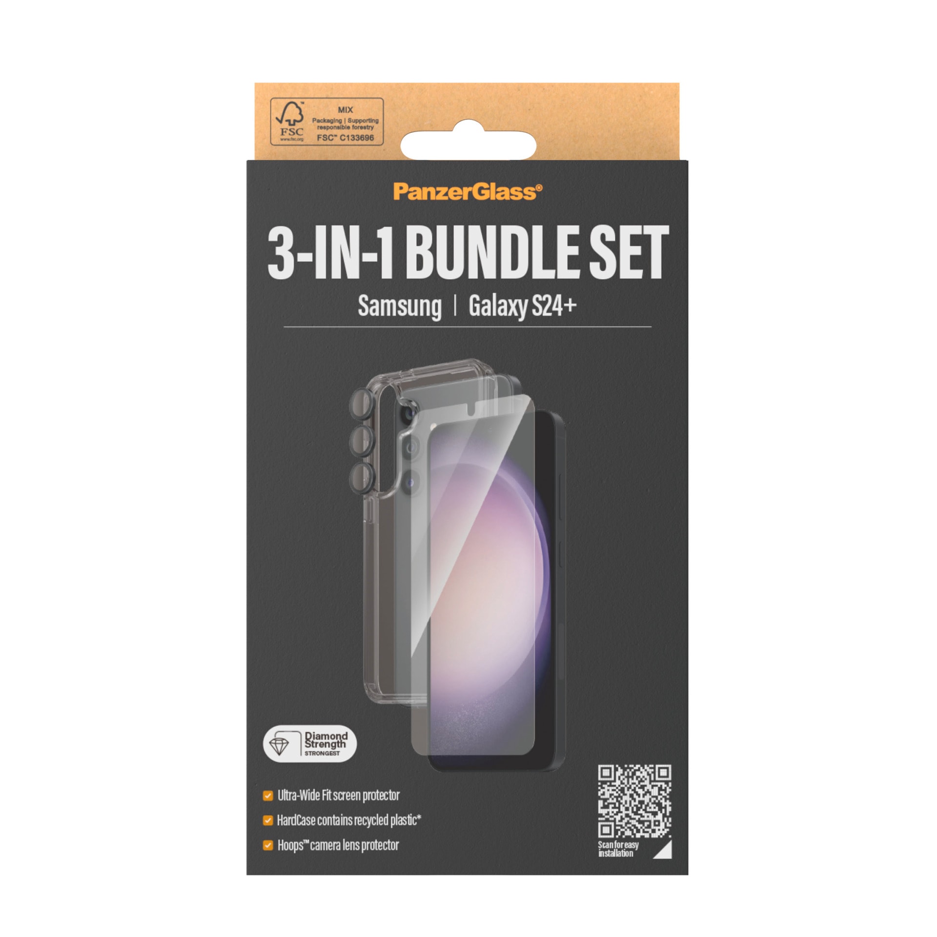 PanzerGlass Displayschutzglas »3-in-1 Bundle Set« für Samsung Galaxy S24 Plus Set, Screen Protector, Hardcover, Camera Hoops, 3 Stk. tlg. Displayschutzfolie, Schutzfolie, Bildschirmschutz, kratz- & stossfest