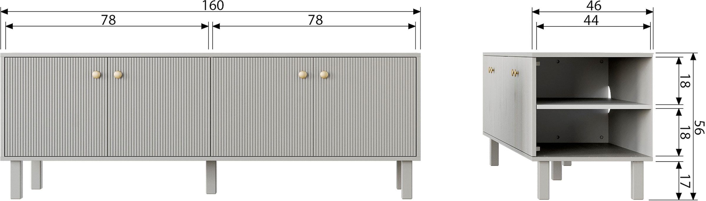 WOOOD Lowboard »Madu TV-Kommode« mit 4 Einlegeböden, H 56 cm x B 160 cm